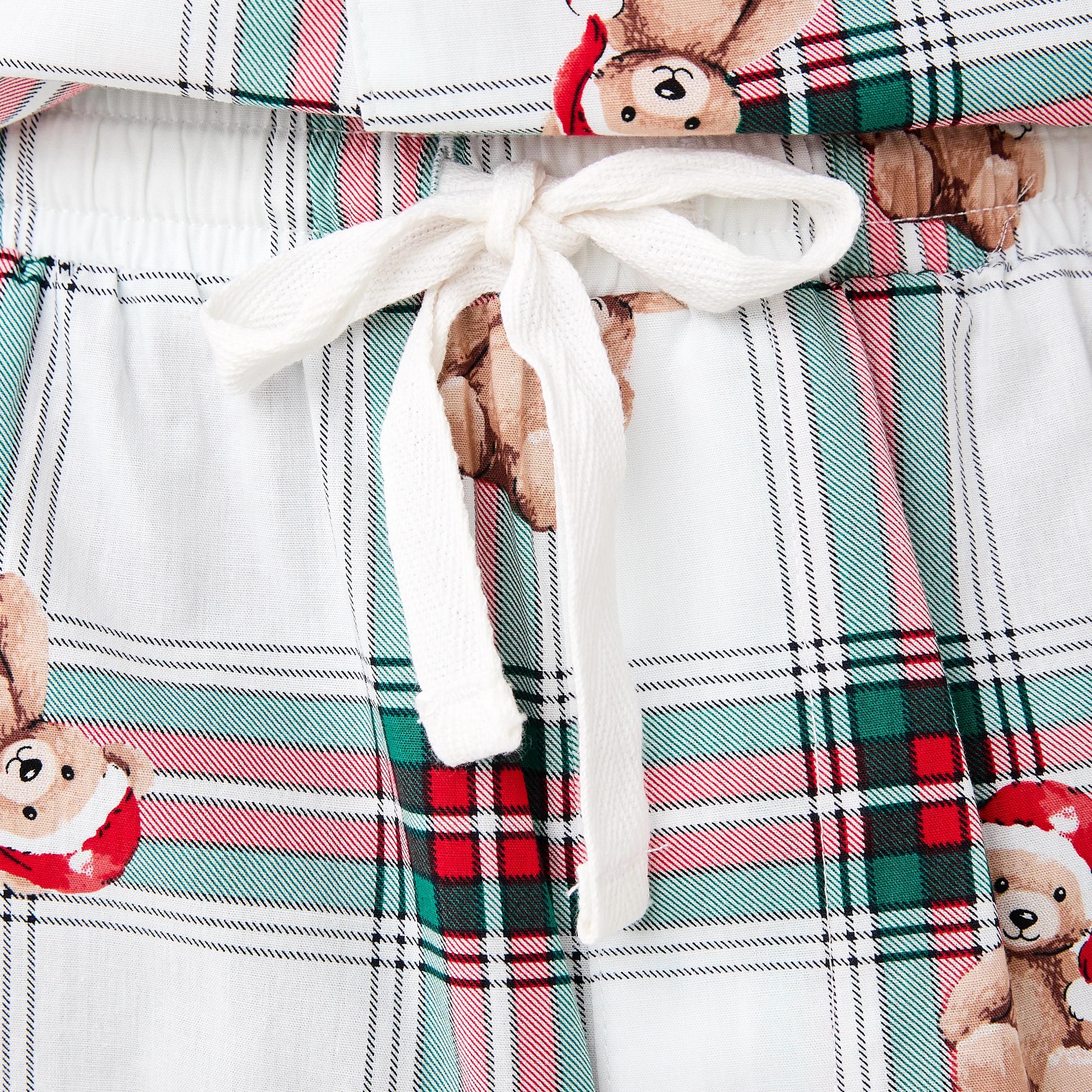 8 Christmas Short Sleeve Button Through Woven Family Matching Pyjama Set BEAR CHECK OFF WHITE, 8 of 9