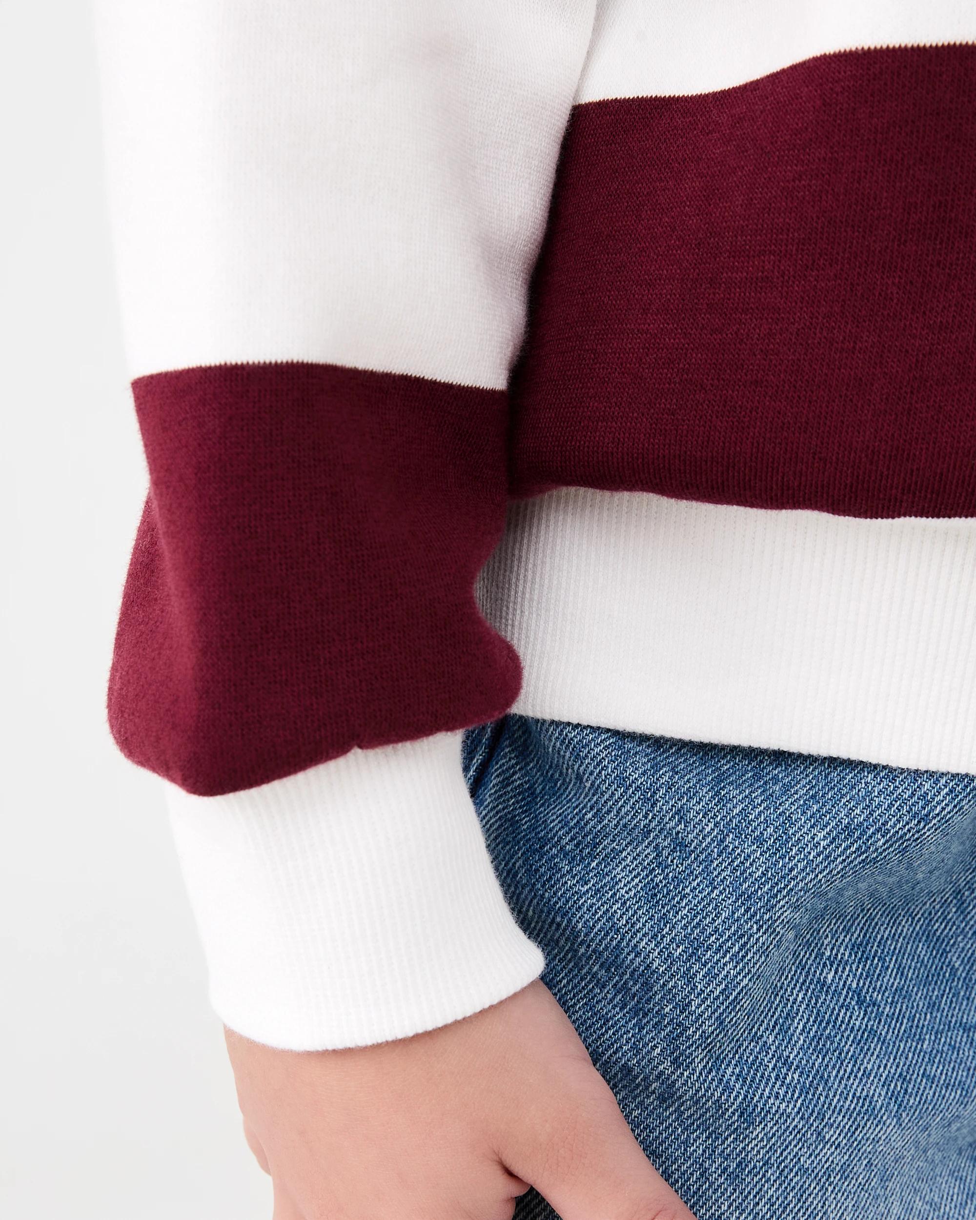 6 Long Sleeve Rugby Sweatshirt Wht Strpe, 6 of 7