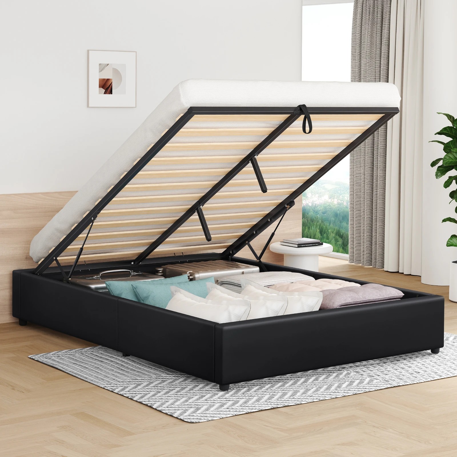 2 Alfordson Bed Frame Queen Size Gas Lift Storage Mattress Base Barlow - Black, 2 of 10