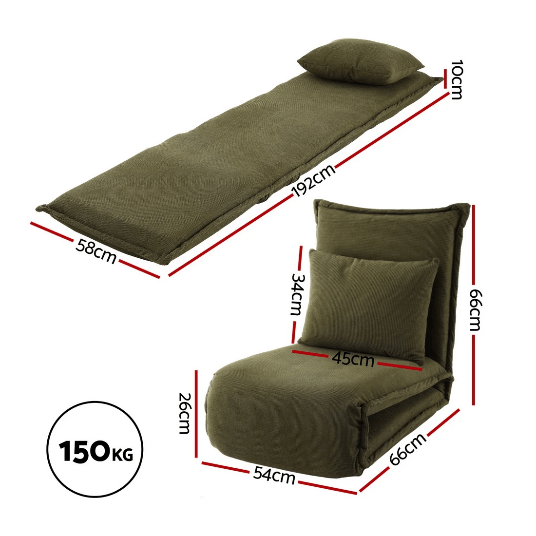 2 Artiss Floor Lounge Sofa Bed Foldable - Green, 2 of 7