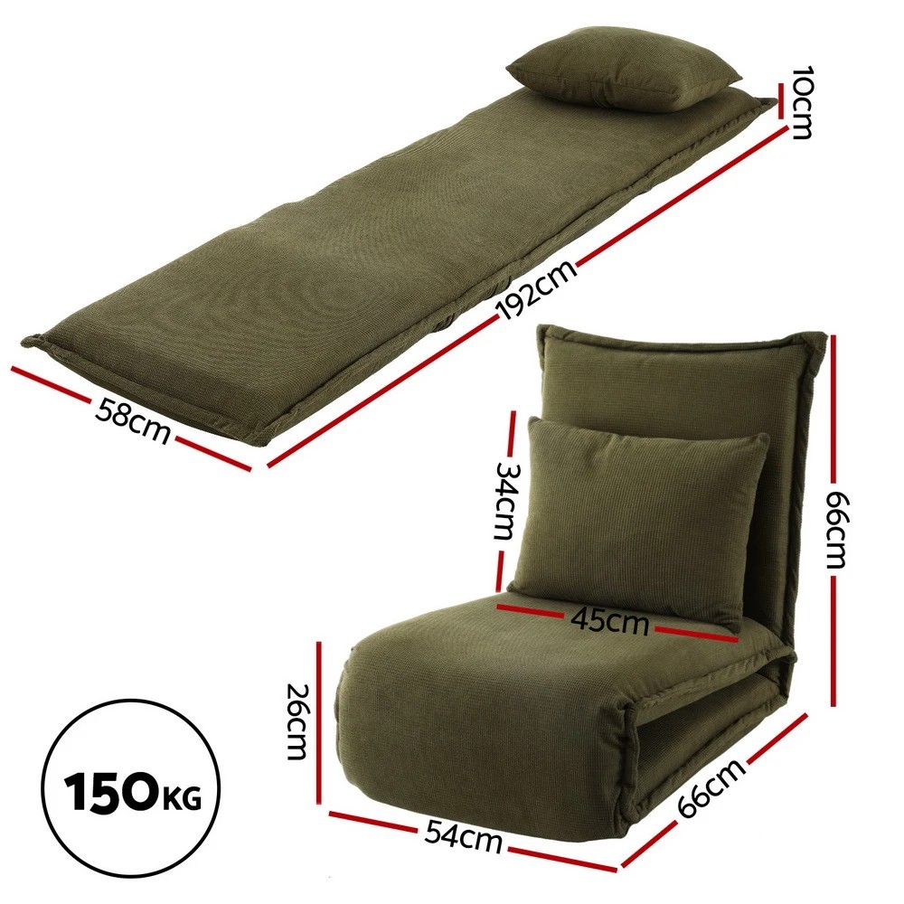 2 Artiss Floor Lounge Sofa Bed Foldable - Green, 2 of 7