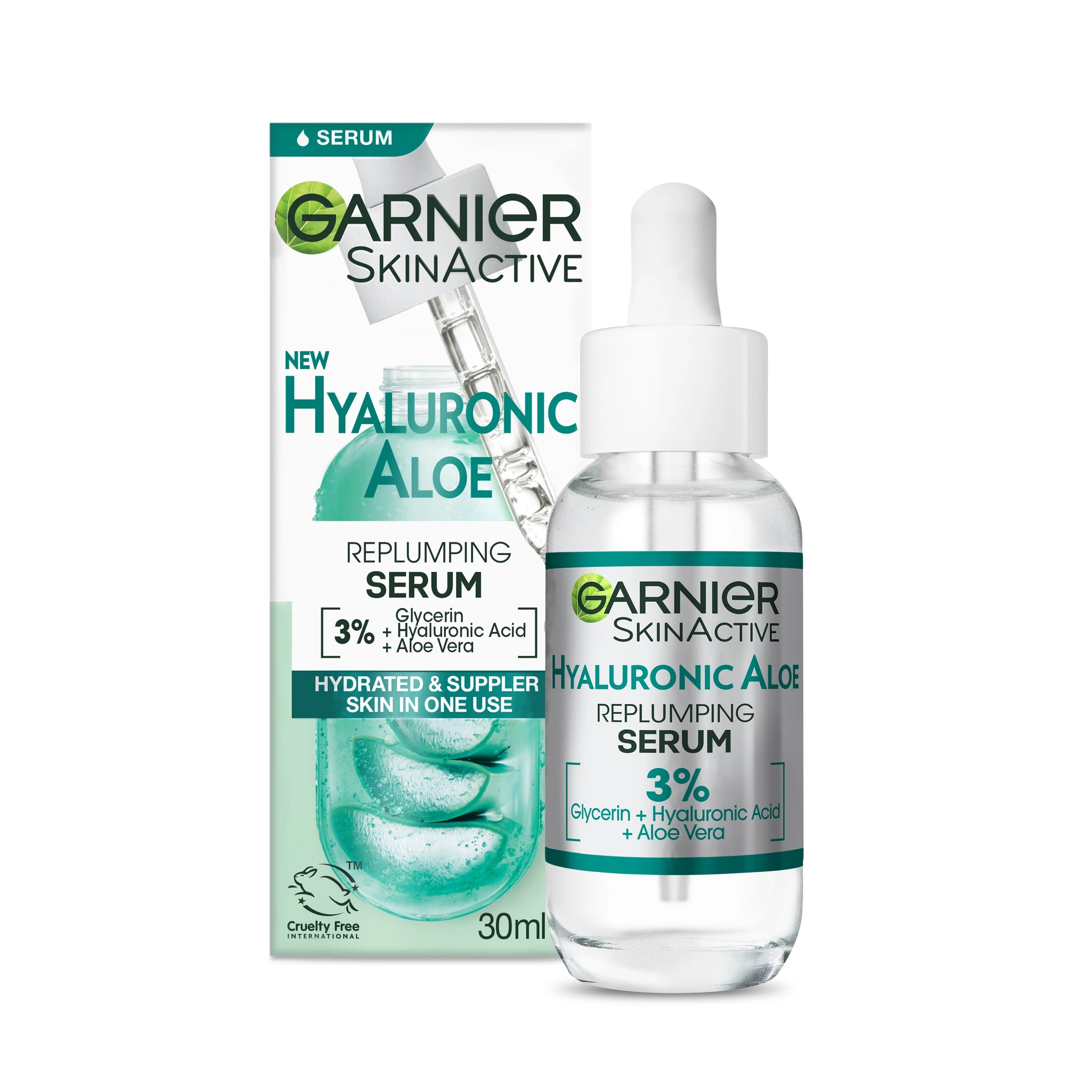 1 Garnier SkinActive Hyaluronic Aloe Replumpling Serum - 3% Glycerin, Hyaluronic Acid and Aloe Vera, 1 of 10