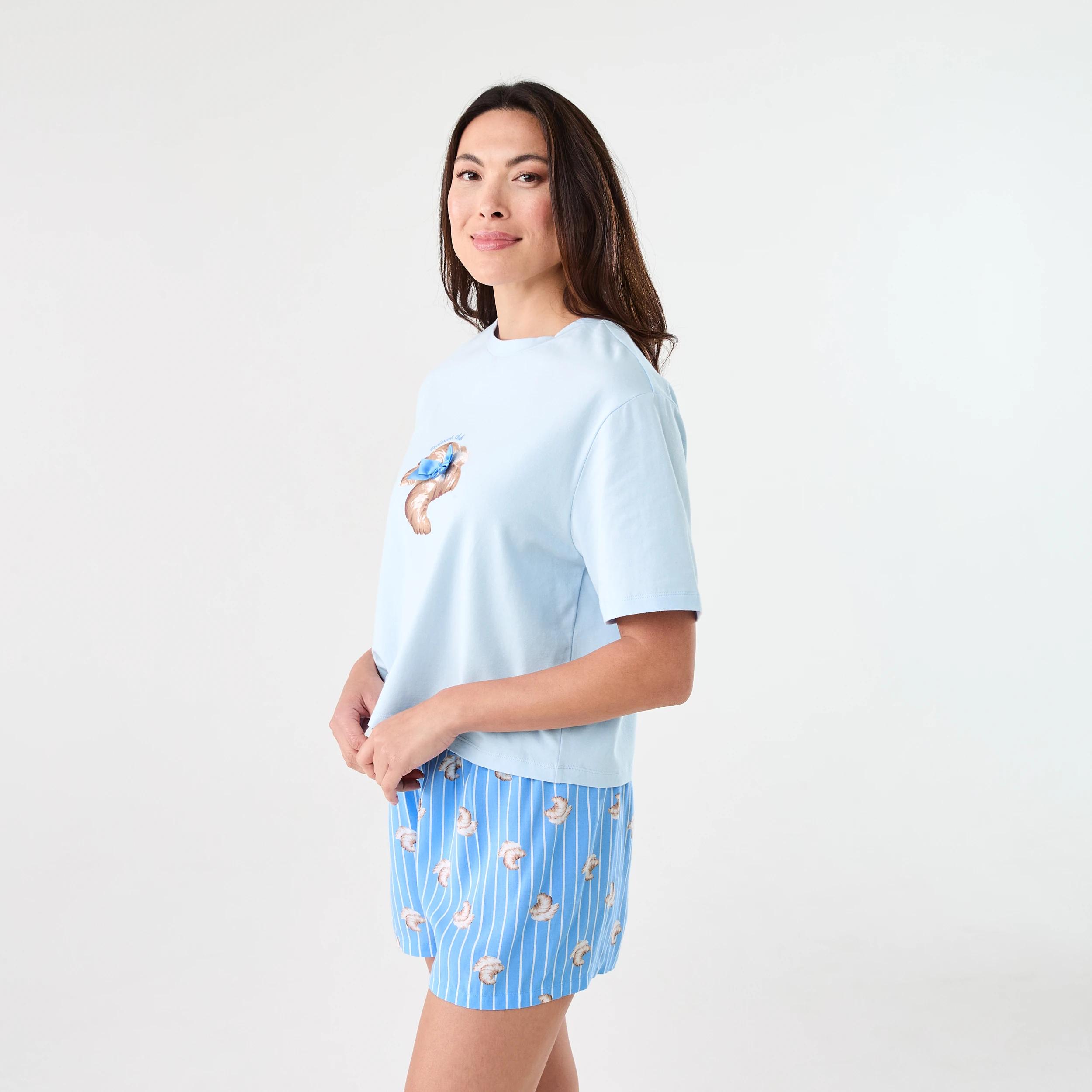 2 Print Knit T-shirt and Woven Shorts Pyjama Set CROISSANT HALOGEN BLUE, 2 of 7