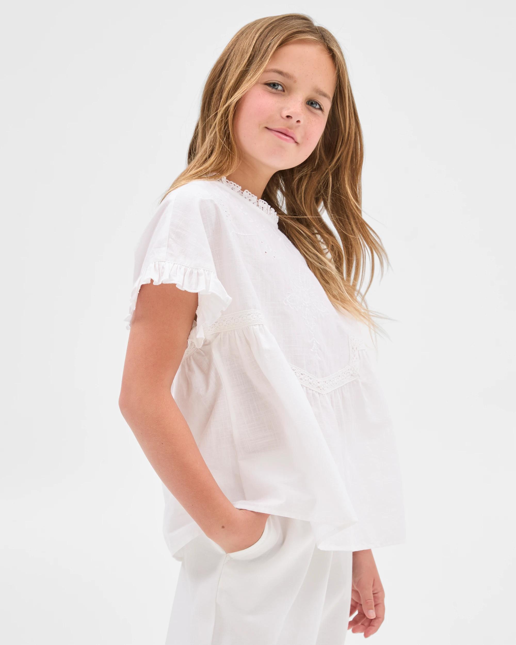 2 Target Kids Woven Short Sleeve Embroidered Top WHITE, 2 of 5