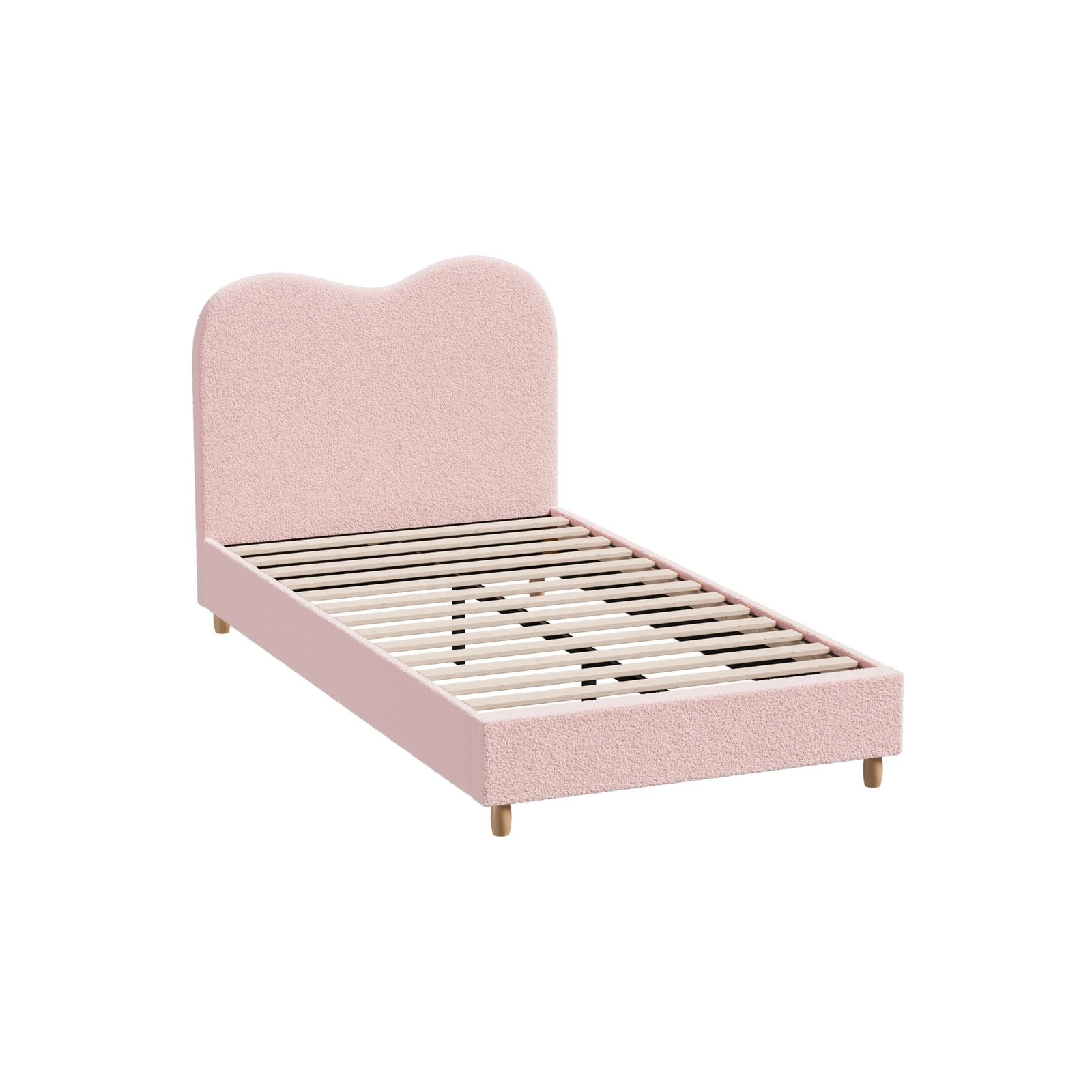 9 Oikiture Bed Frame King Single Size Boucle Cloud Shape Headboard - Pink, 9 of 9