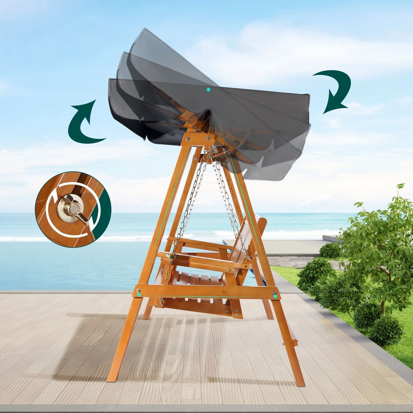 5 Alfordson Swing Chair Outdoor Furniture Wooden Garden Patio Bench Canopy Teak XL - Orange, 5 of 10