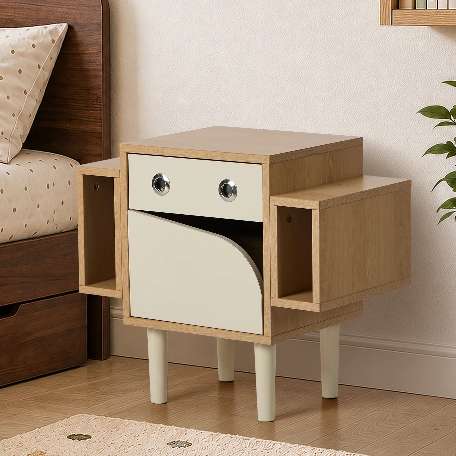 3 Oikiture Kids Robot Bedside Table Nightstand With Drawer Bedroom Storage Cabinet - Natural, 3 of 8