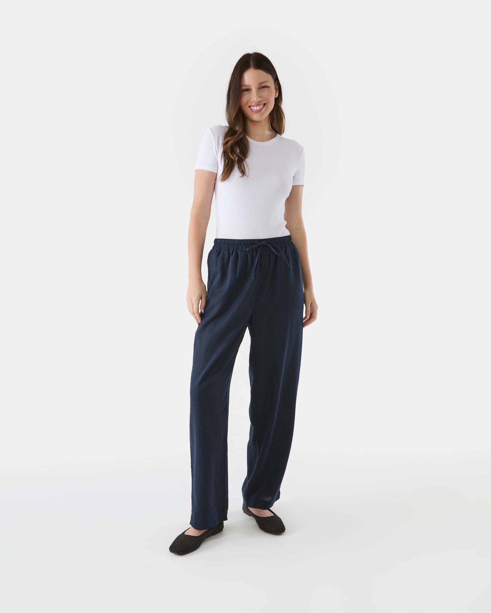 6 Linen Blend Straight Leg Pants Night Nvy, 6 of 6