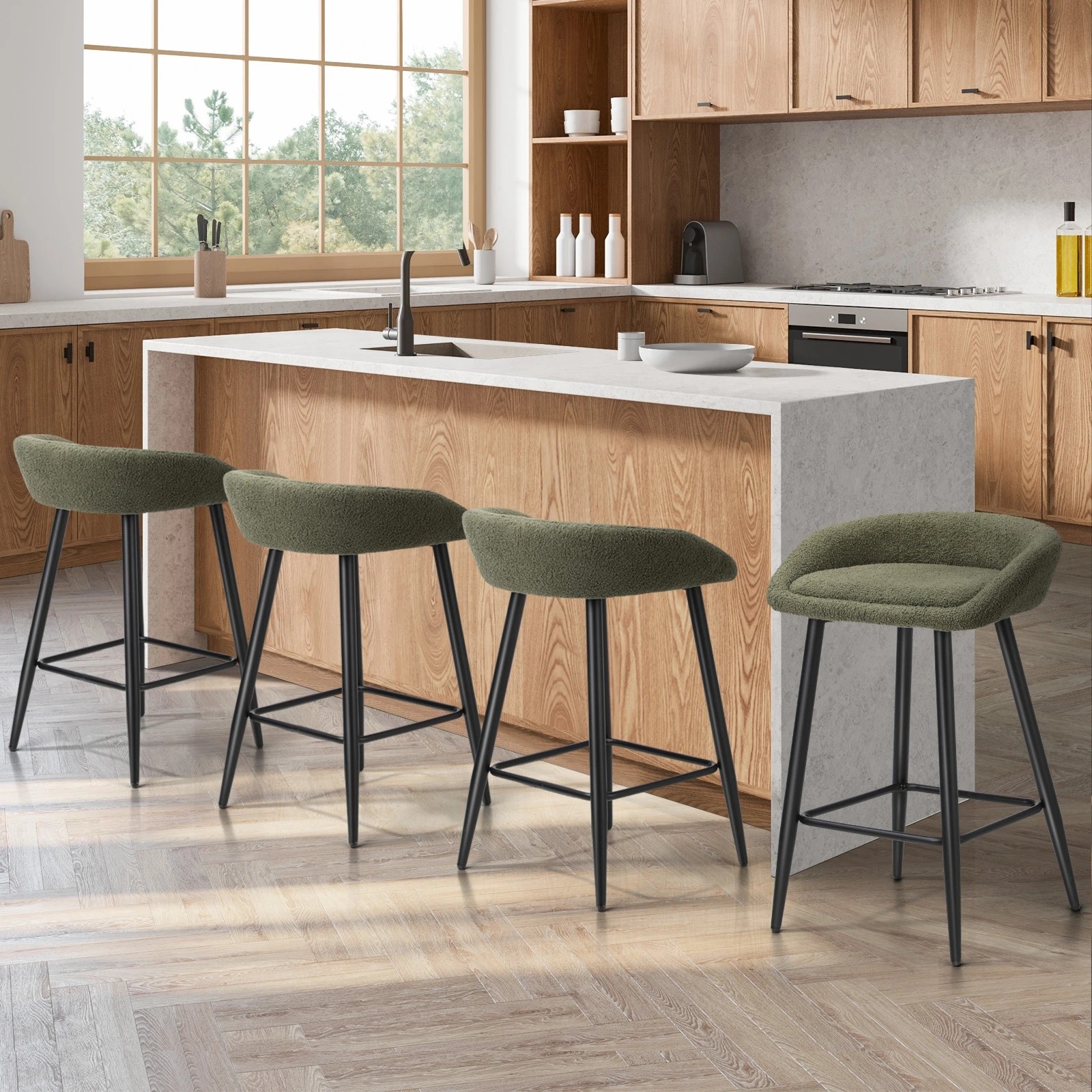 2 Oikiture Bar Stools Set Of 4 Kitchen Dining Chairs Counter Stools Boucle
 - Green, 2 of 10