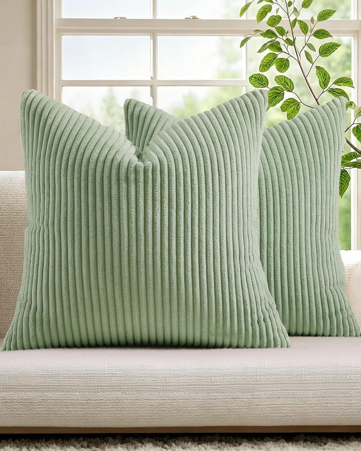 1 Gioia Casa 2-Pack Corduroy Velvet Cushion Covers 45x45cm - Sage, 1 of 2