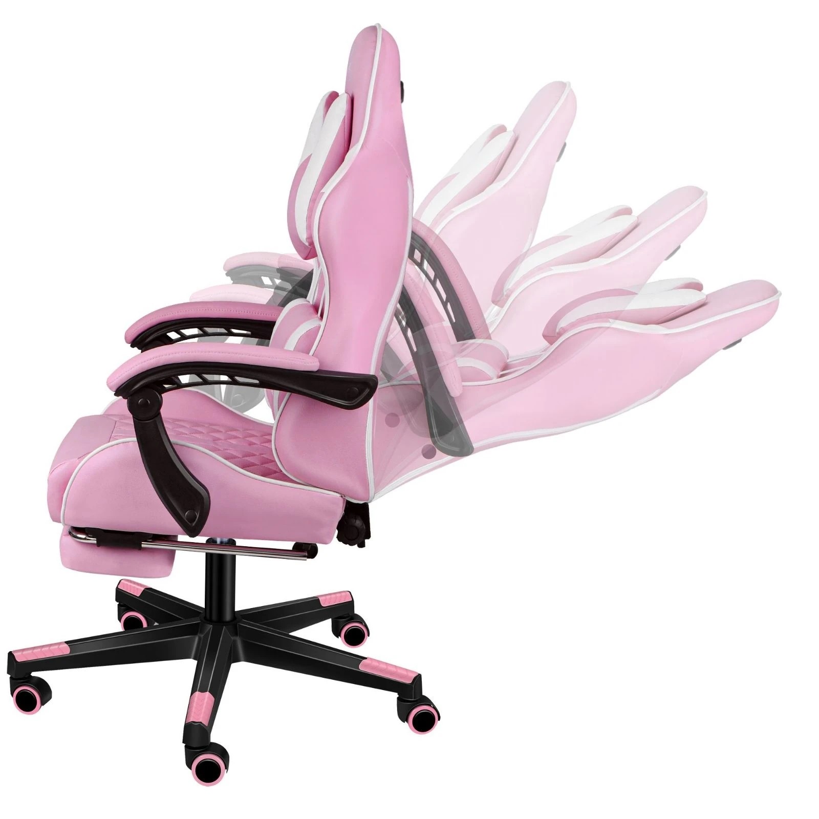 5 Alfordson Gaming Chair Office Racer Large Lumbar Cushion Footrest Seat Leather - Pink, 5 of 10