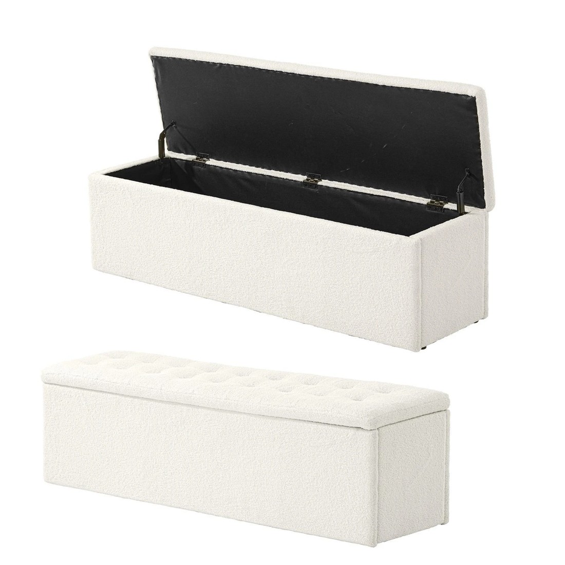 1 Oikiture Storage Ottoman Blanket Box Foot Stool Xl Chest Toy Sherpa Linen
 - White, 1 of 10
