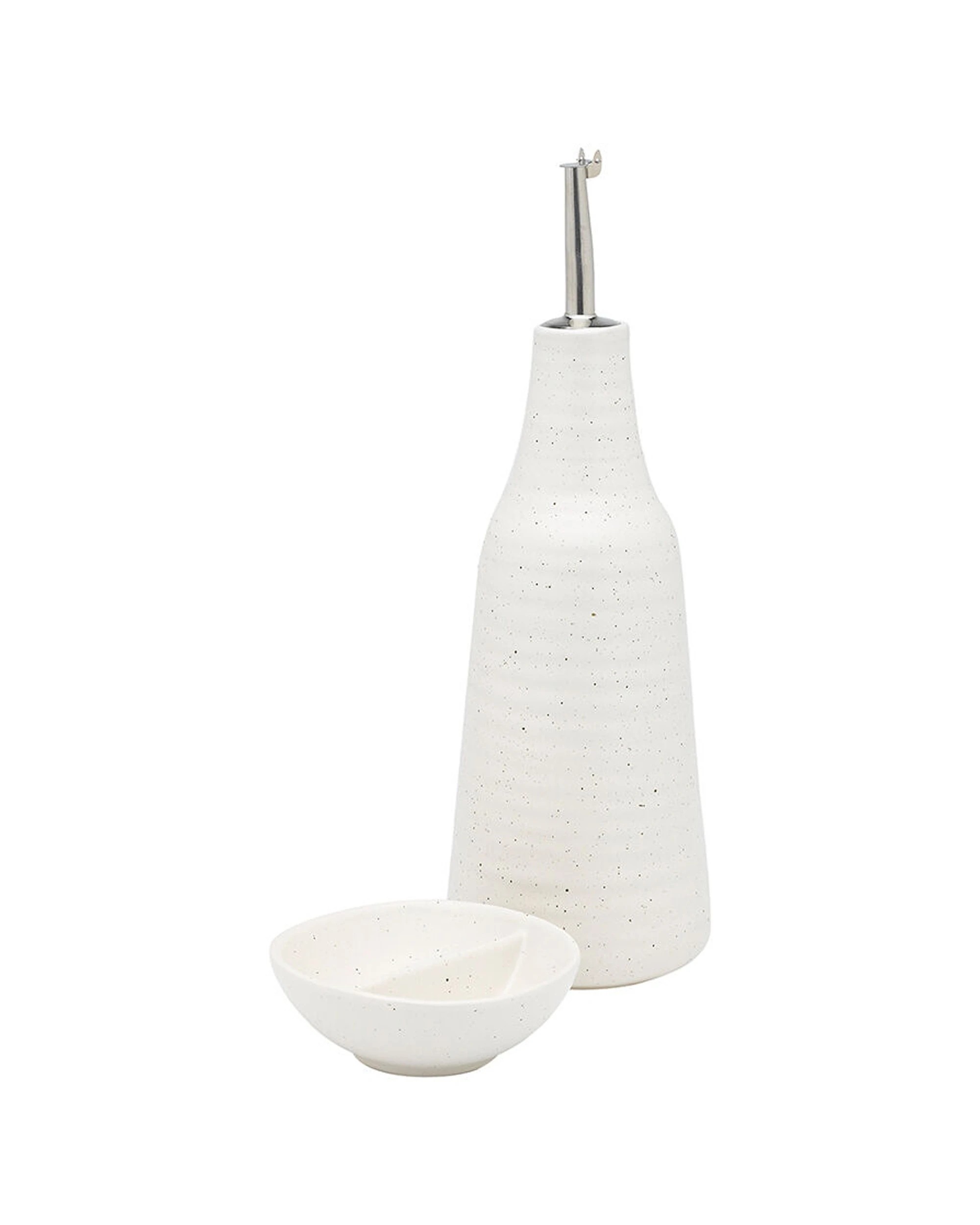 1 Ecology Ottawa Stoneware Oil Bottle Salt Dish Set Stoneware Calico - White, 1 of 1