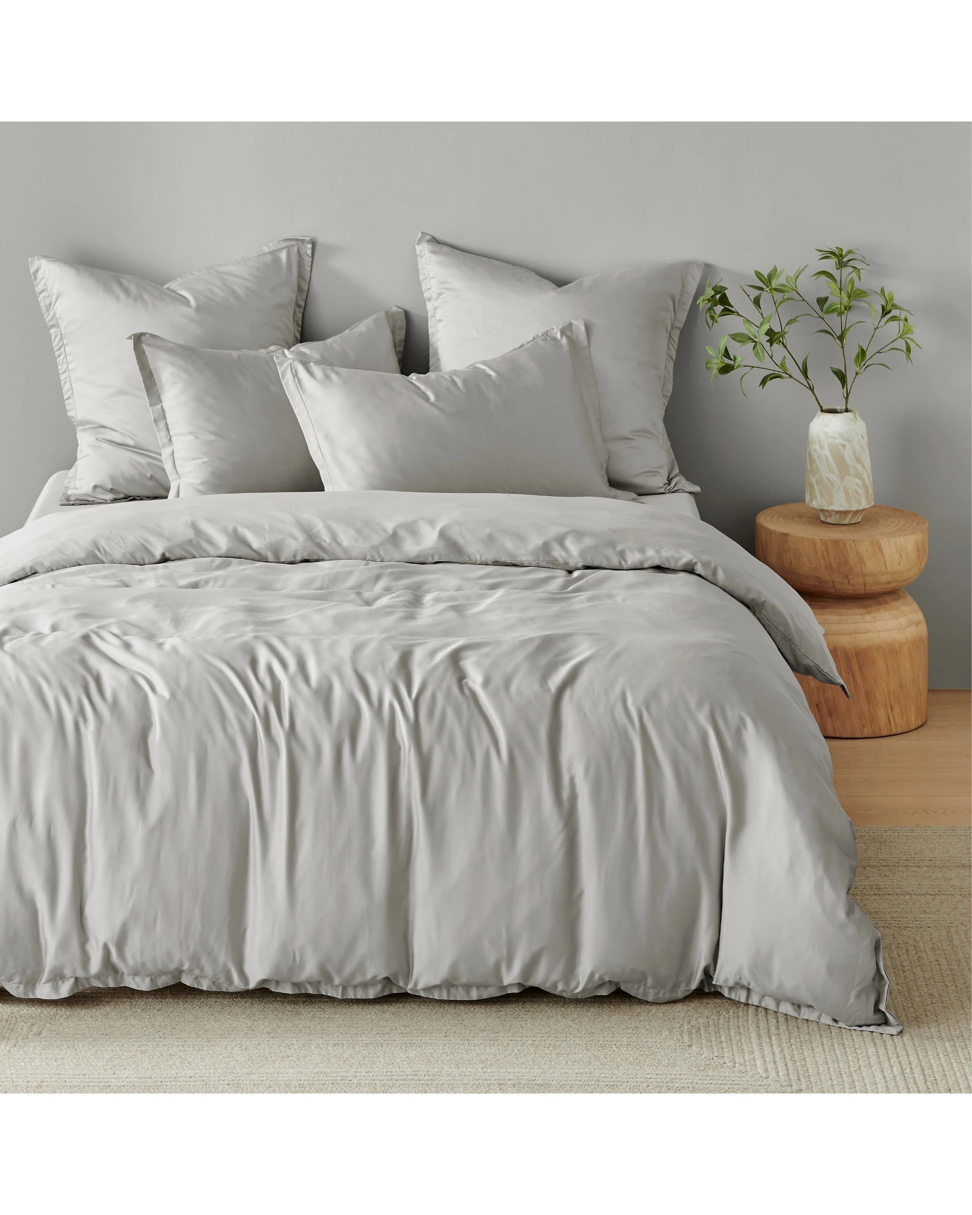 1 Natural Home 400TC 100% Bamboo Sateen Tailored Quilt Cover Set - Single Bed - Dove Grey, 1 of 7