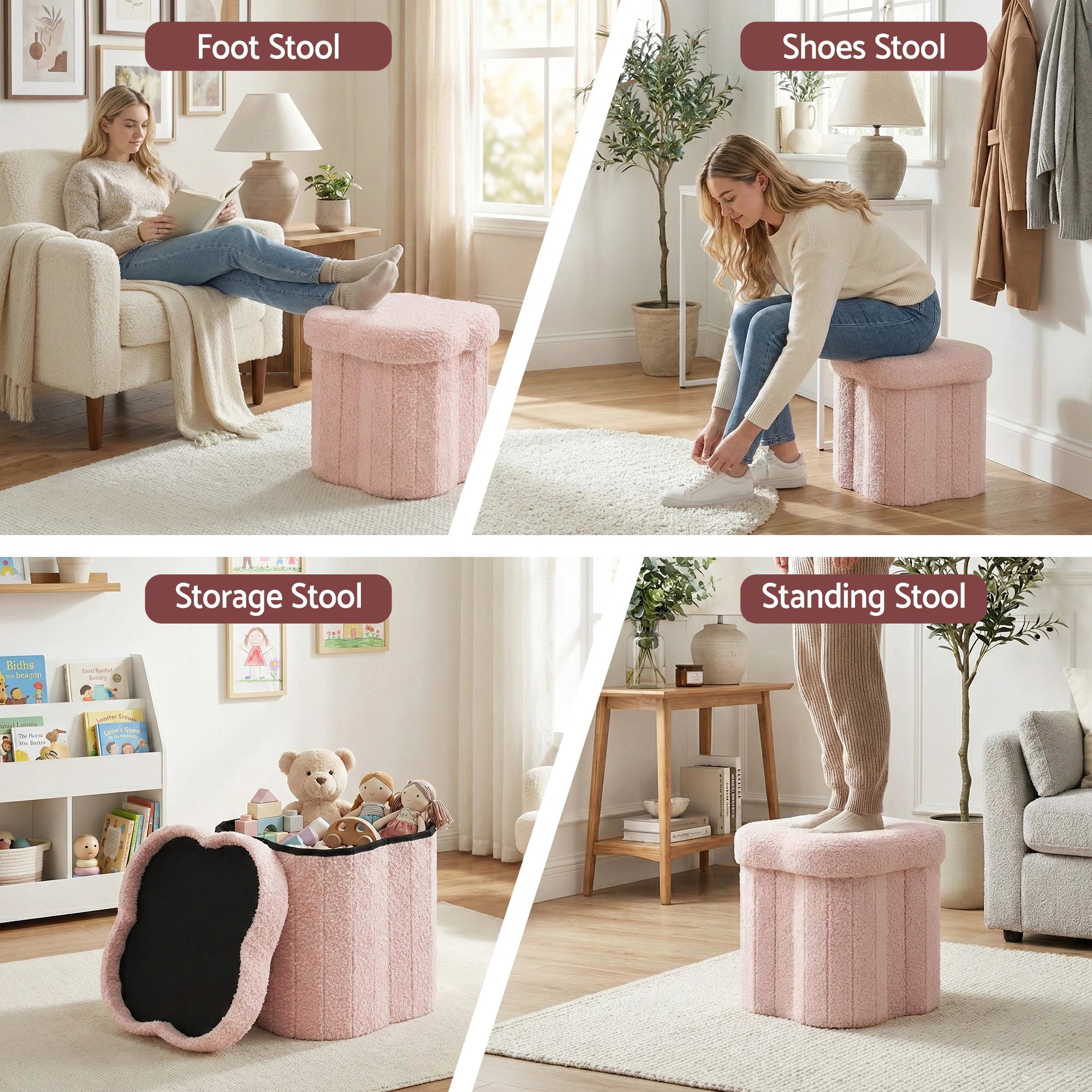 3 Artiss Storage Ottoman Foot Stool Foldable - Pink, 3 of 4