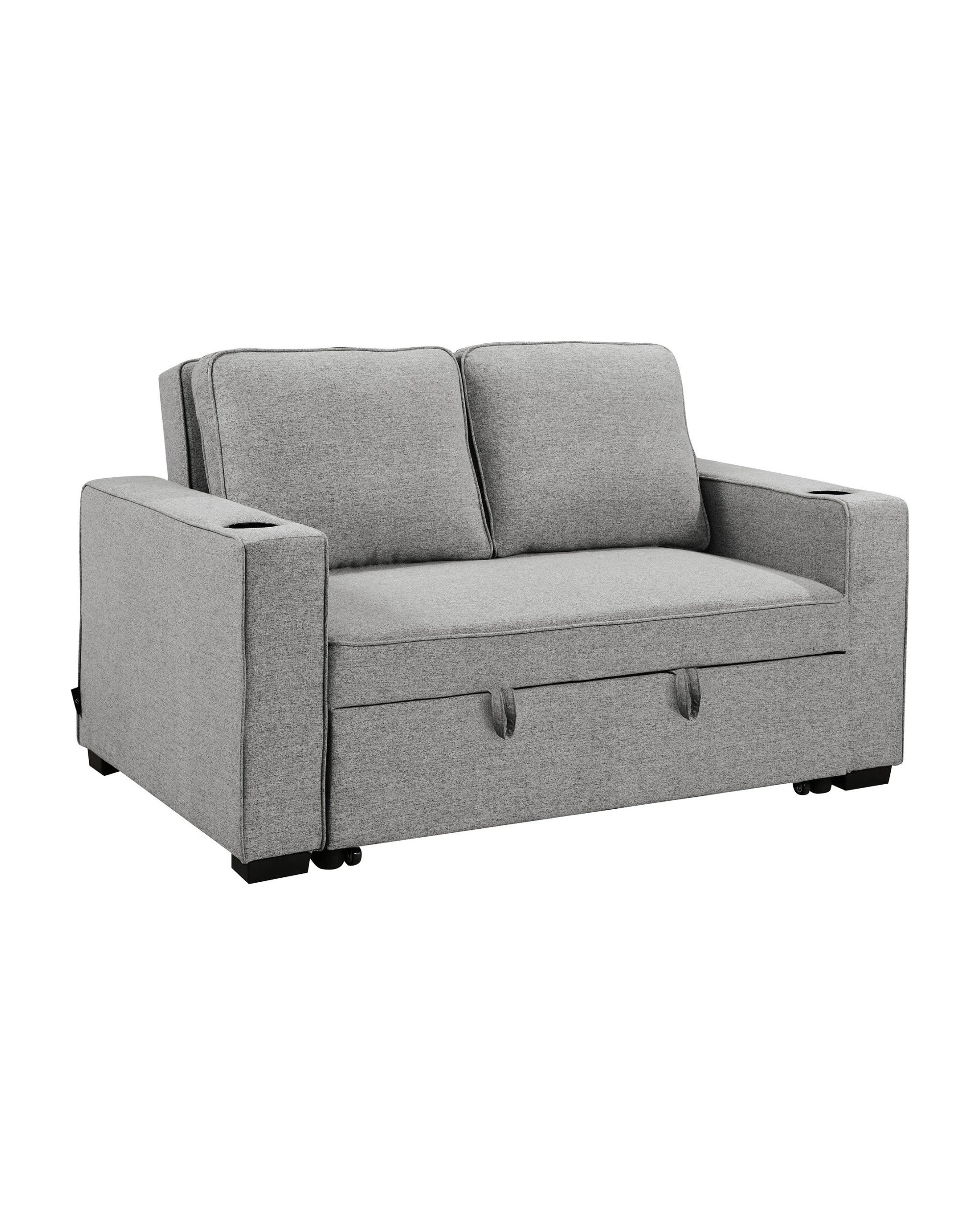 1 Sarantino Hoffman Linen Sofa Bed With Cushions And Cup Holders Light Grey, 1 of 10