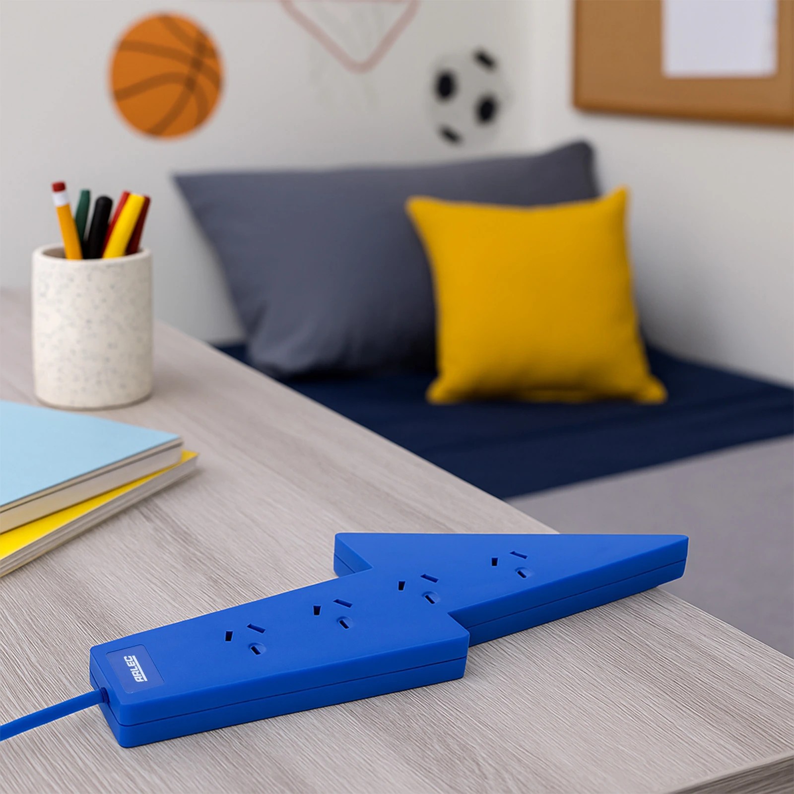 1 Arlec 4 Outlet Wave Overload Protected Powerboard - Blue, 1 of 5