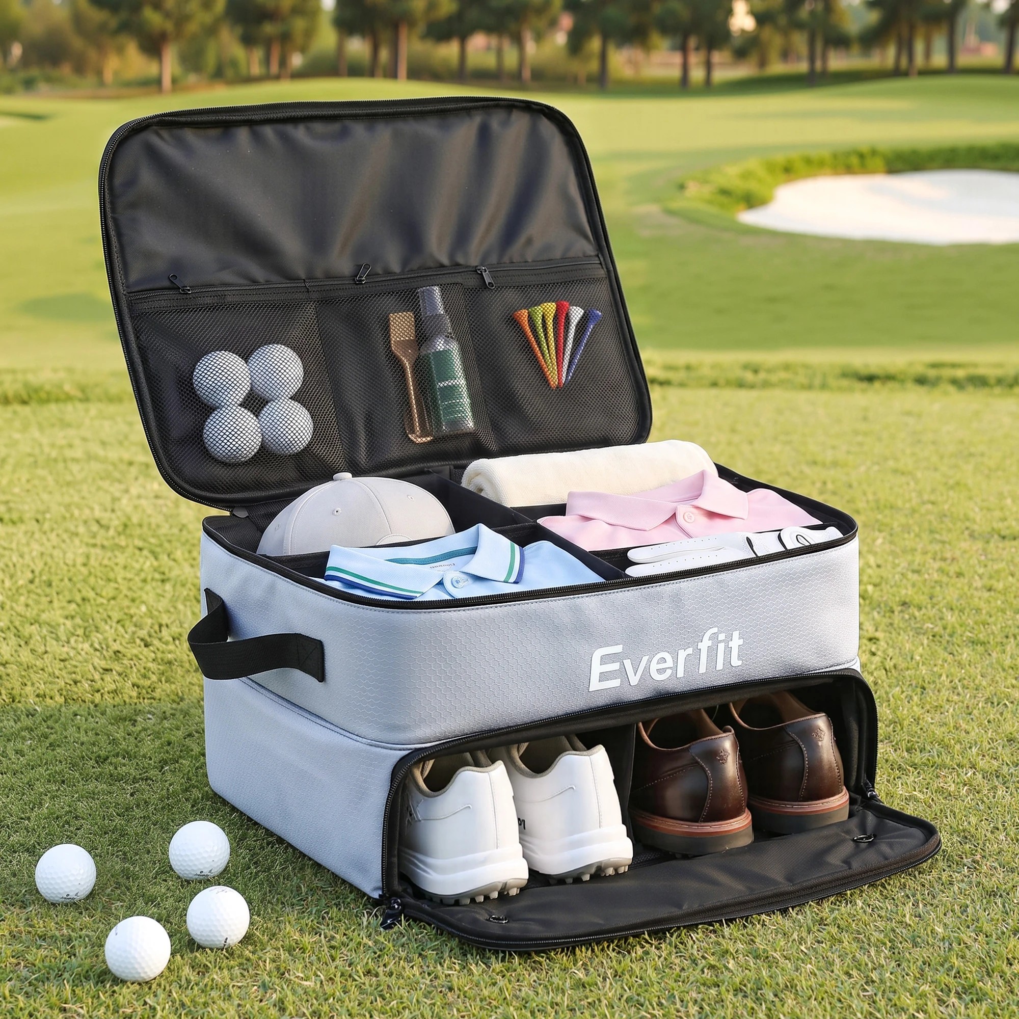 8 Everfit Golf Trunk Organizer for Car, 2-Tier Golf Storage Bag with Ventilated Shoe Compartment - Grey, 8 of 8