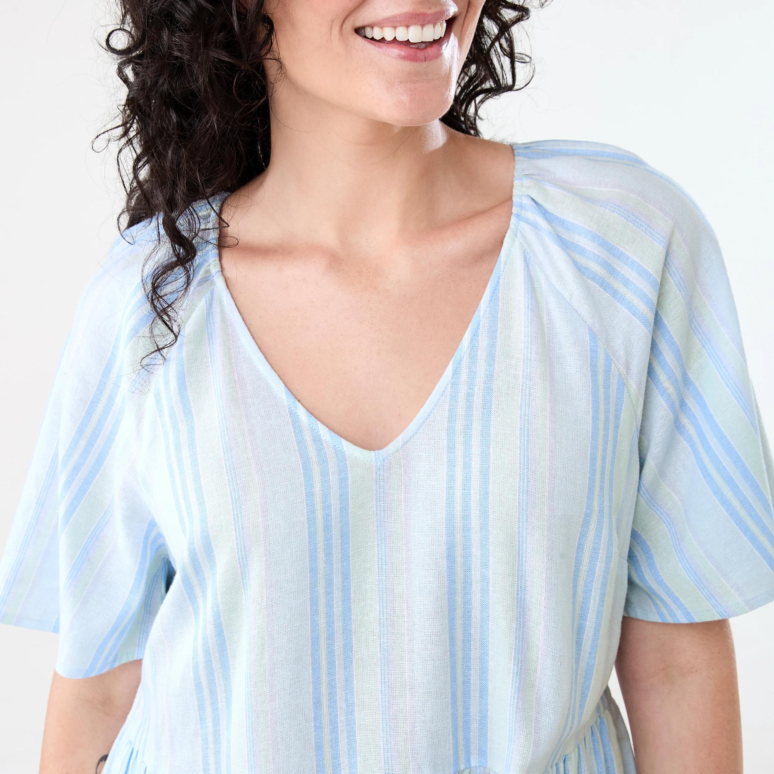5 Short Sleeve Linen Blend Tiered Mini Dress Strp Spun, 5 of 9