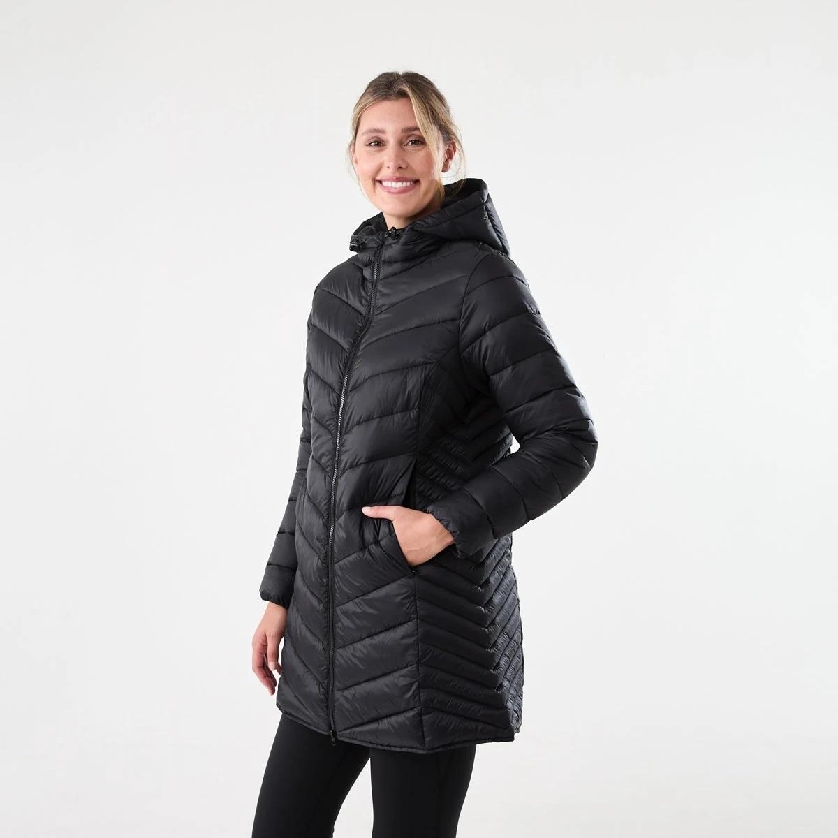3 Active Womens Longline Packable Puffer Jacket Black, 3 of 7