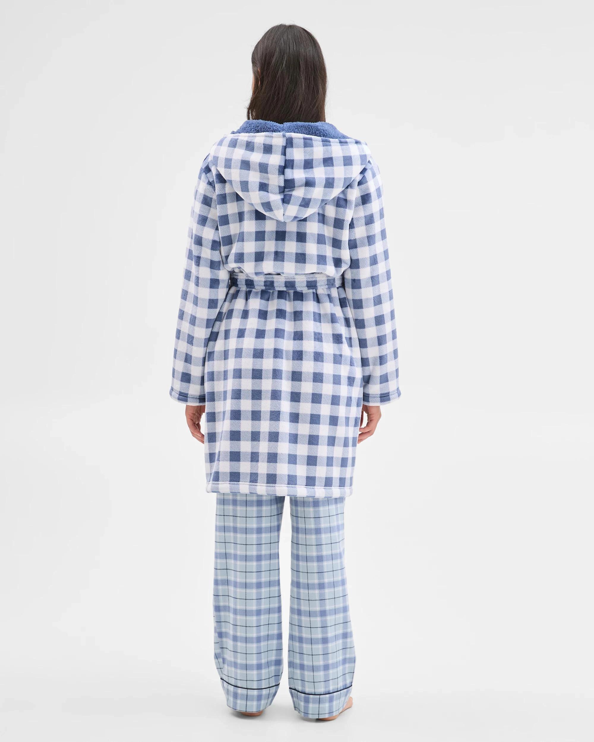 7 Target Woman Sherpa Hooded Sleep Robe CHECK BLUE, 7 of 7