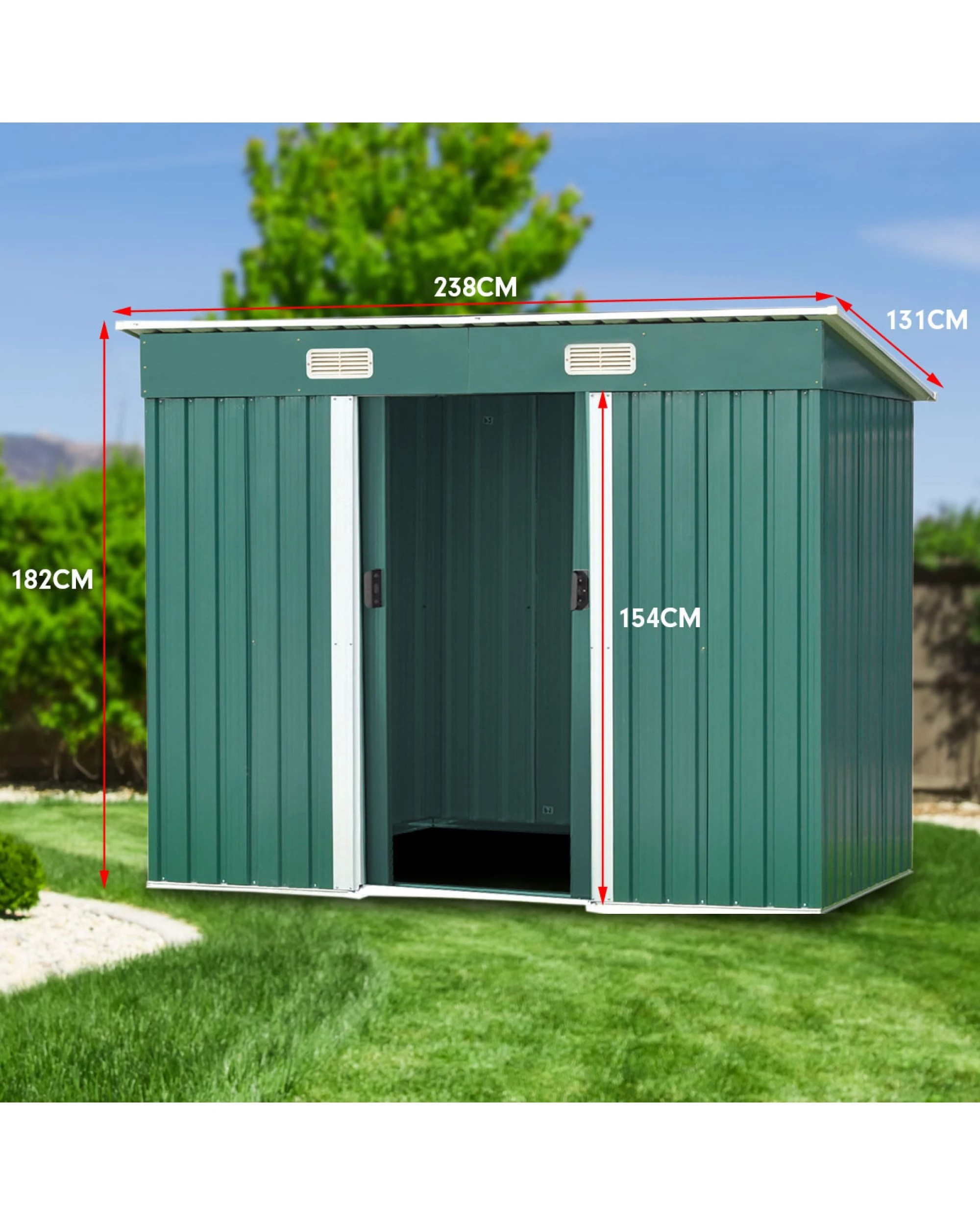 2 Wallaroo 4ft x 8ft Garden Shed Flat Roof Outdoor Storage Tool Sloped Workshop - Green, 2 of 8