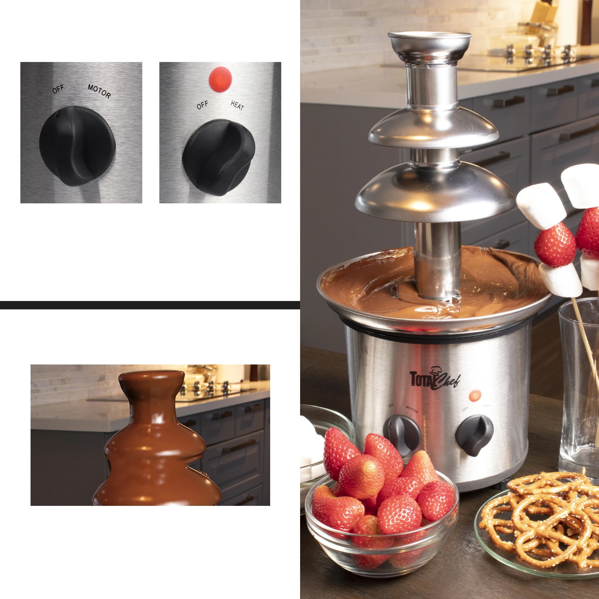 4 Total Chef 3 Tier Chocolate Fountain, Huge 680 g Capacity, Adjustable Temperature Electric Chocolate Fondue Ma - Silver, 4 of 7
