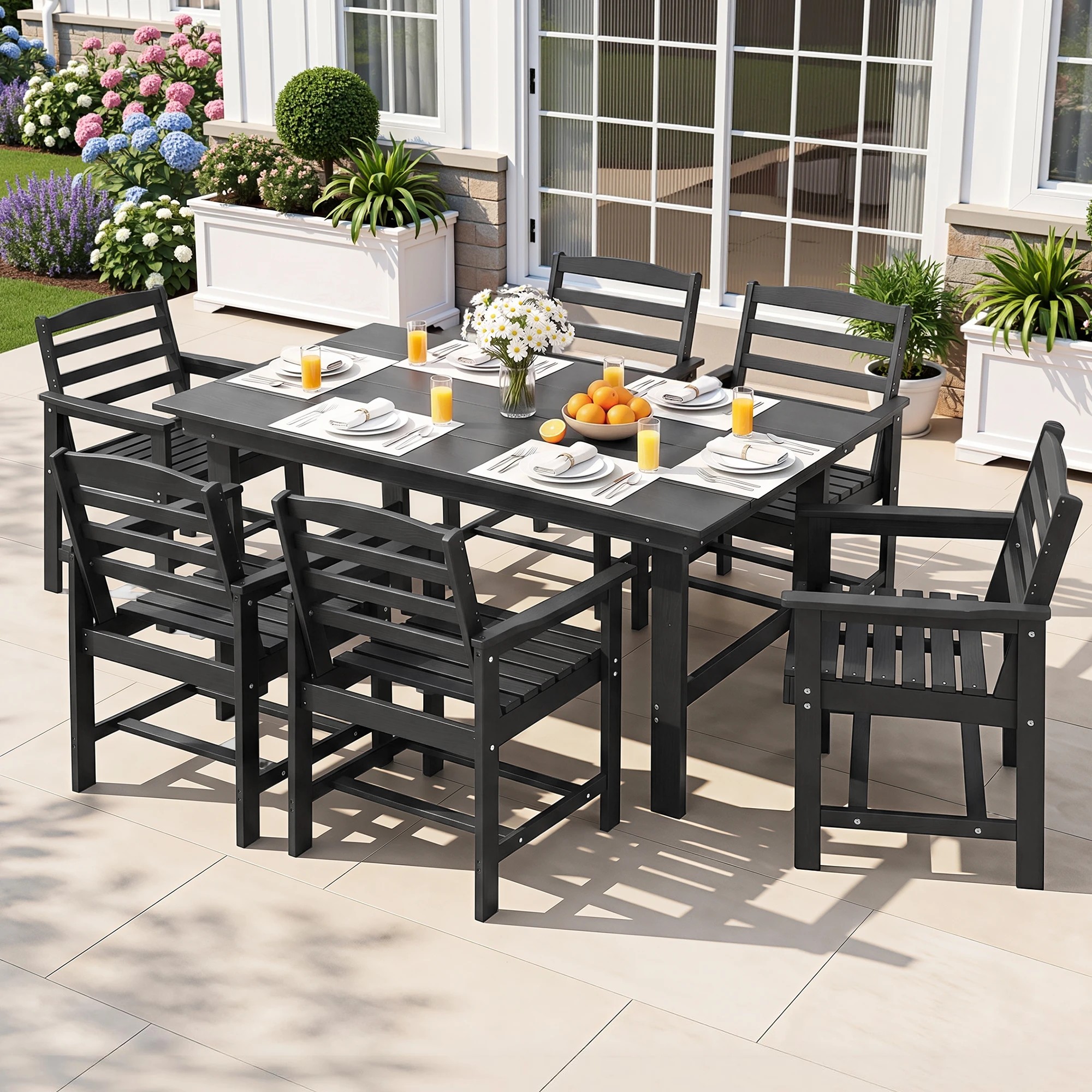 3 Gardeon 7 Piece Outdoor Dining Set Patio HDPE Table and Chairs Garden Furniture - Black, 3 of 10