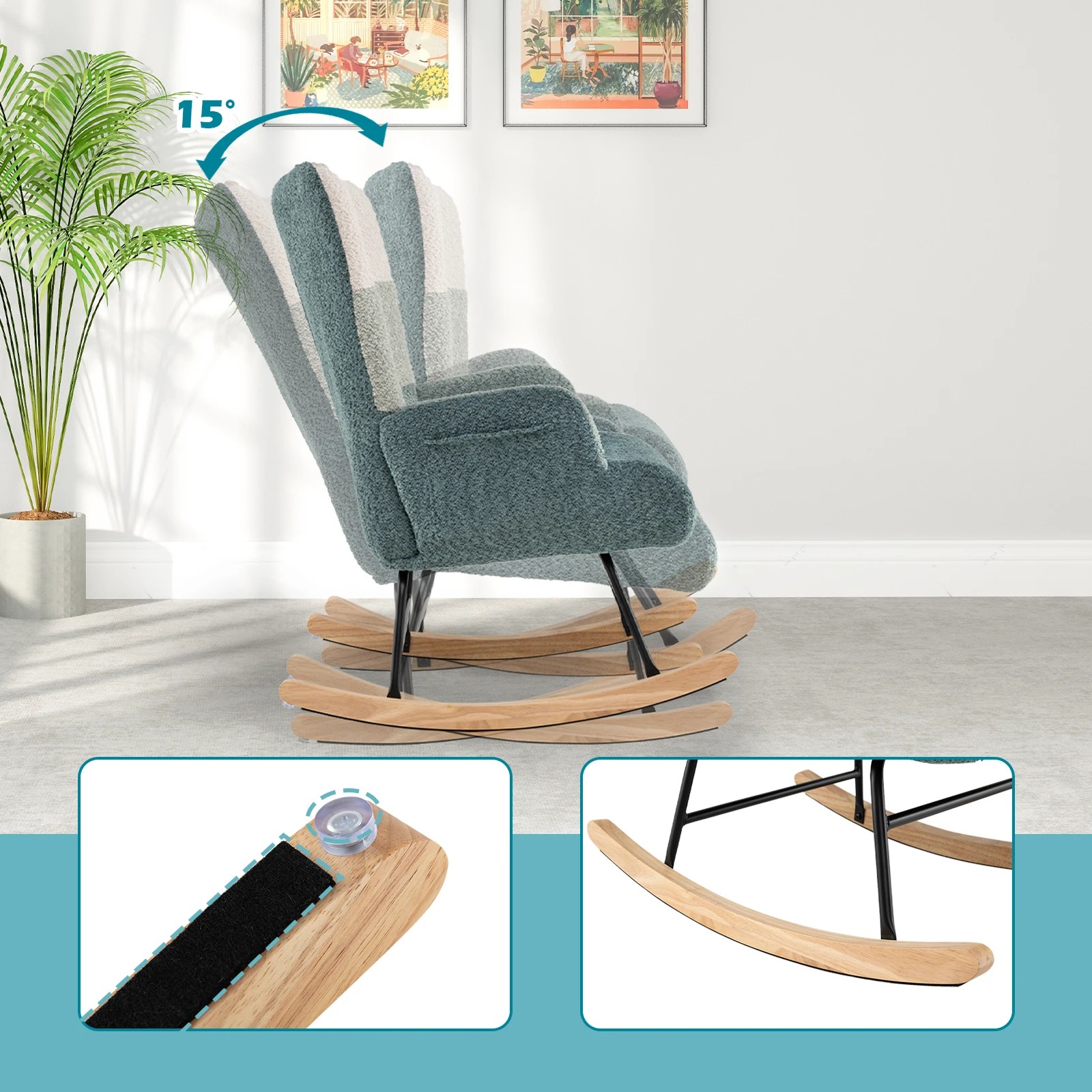 3 Costway Nursery Rocking Chair Upholstered Rocker w/Side Pocket Accent Lounge Chair, 3 of 6