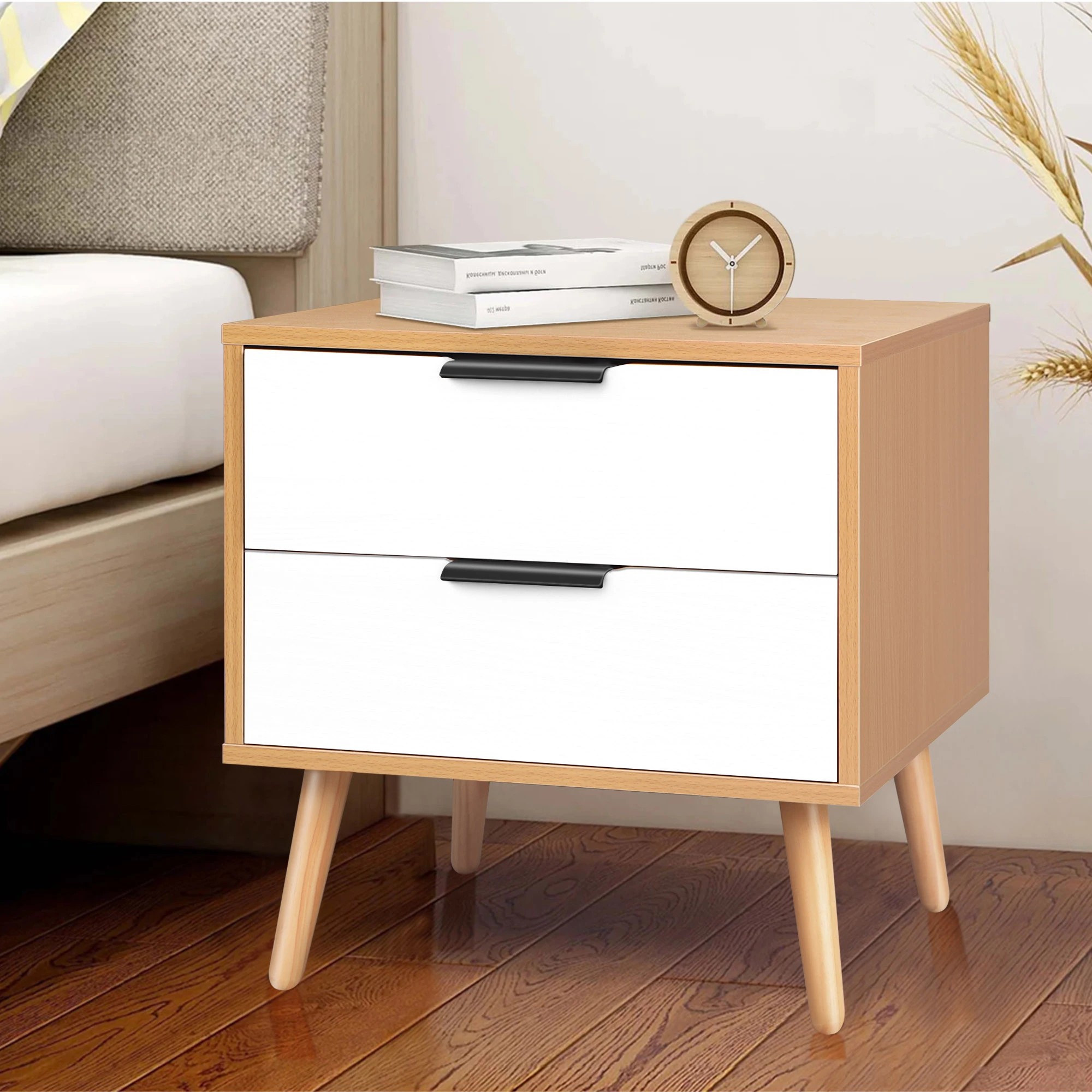 6 Alfordson Bedside Table Nightstand Side Storage Cabinet Scandinavian - Wood White, 6 of 10