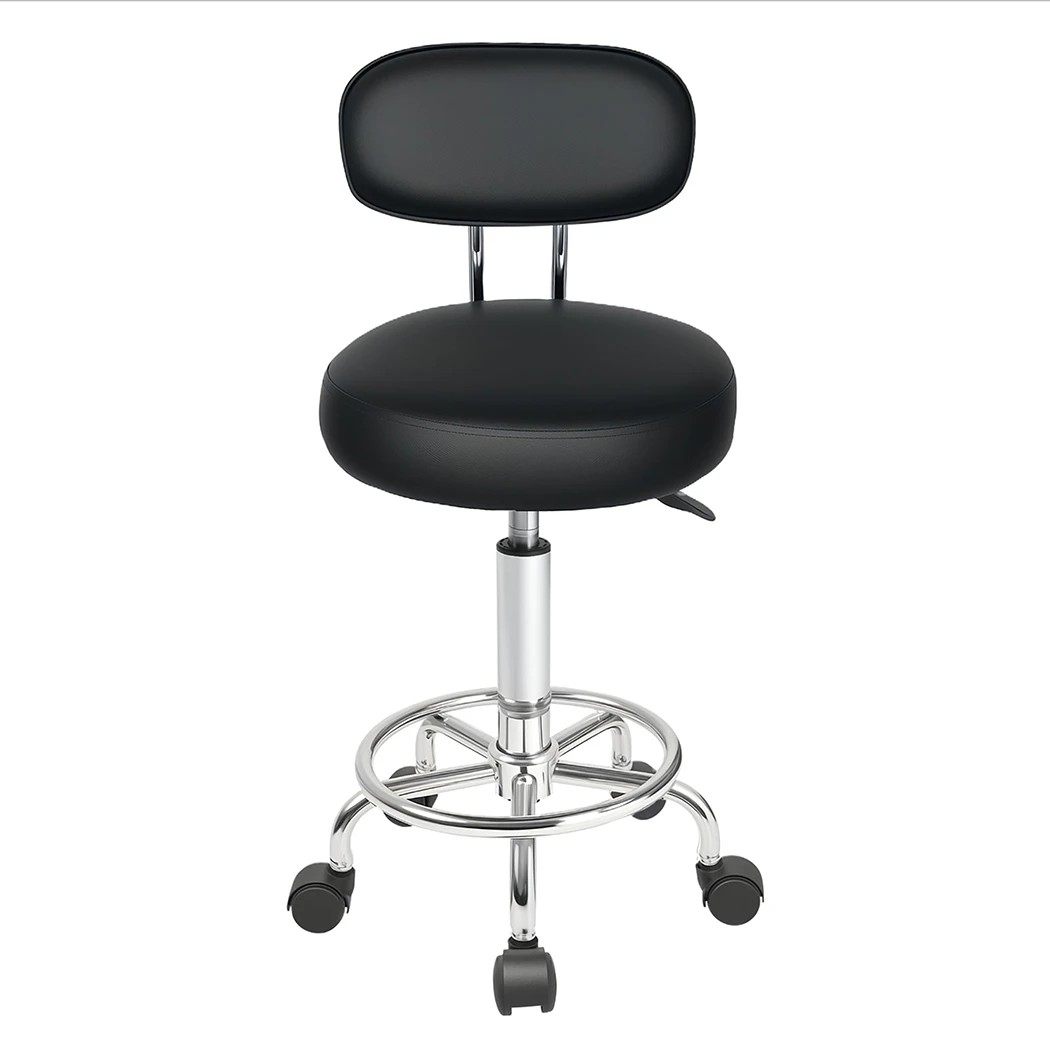 2 Levede Round Rolling Stool low-Back,Height Adjustable,with Wheels Black, 2 of 5