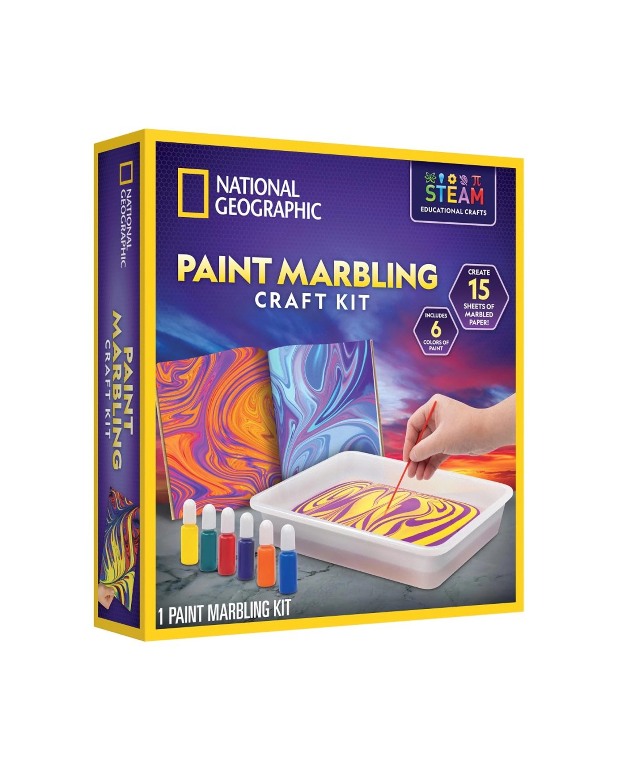 National Geographic Paint Marbling Craft Kit 10 Sheets 6 Colours ...