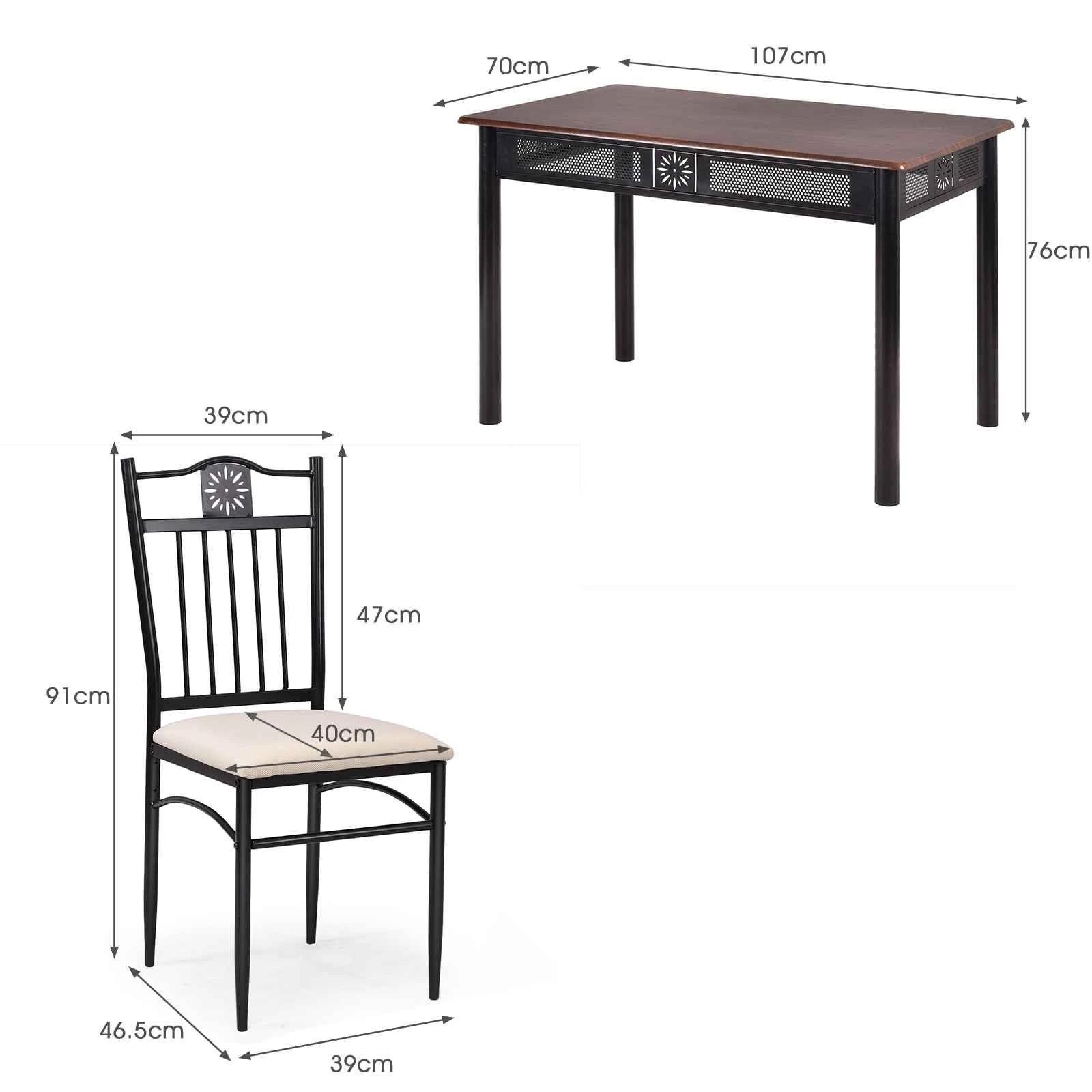 2 Costway 5PCS Dining Table Set w/4 Upholstered Chairs Kitchen Bistro Furniture Brown, 2 of 3