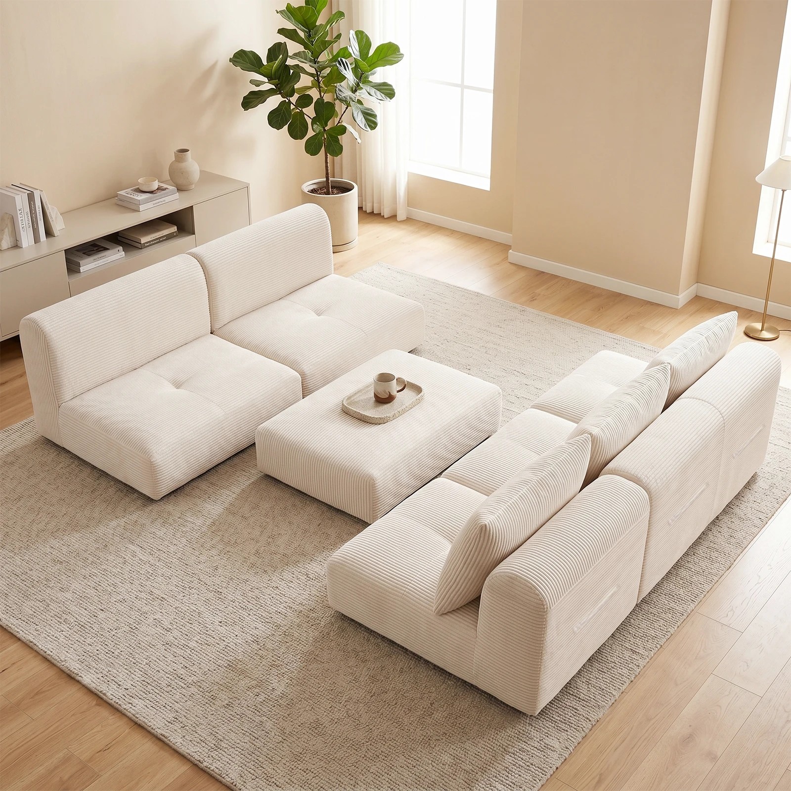 5 Advwin 235cm Modular Sectional 3 Seater Sofa Convertible Floor Sofa Bed Boneless Cloud Couch - Beige, 5 of 6