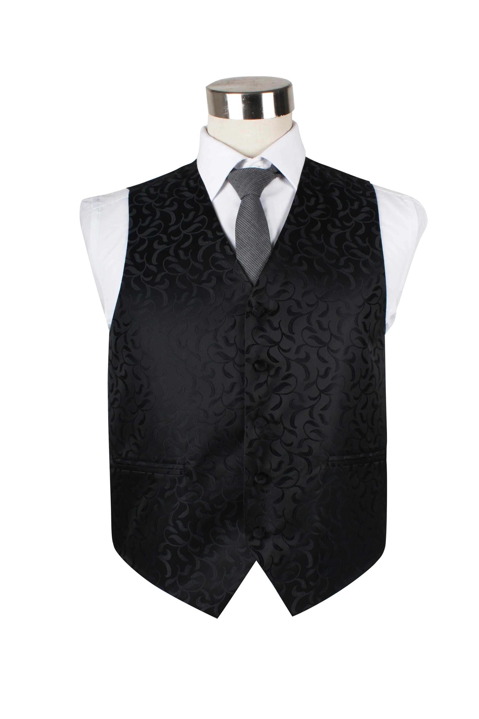 2 Zasel Mens Scroll Vine Patterned Vest Waistcoat BLACK, 2 of 2