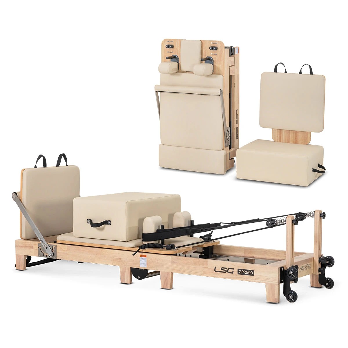 2 LSG GPR500 Folding Wooden Pilates Reformer Machine in Beige, 2 of 10