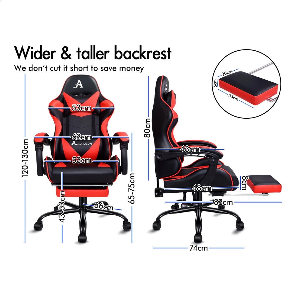 8 Alfordson Gaming Chair Office Massage Computer Racing Seat PU Leather - Red, 8 of 10