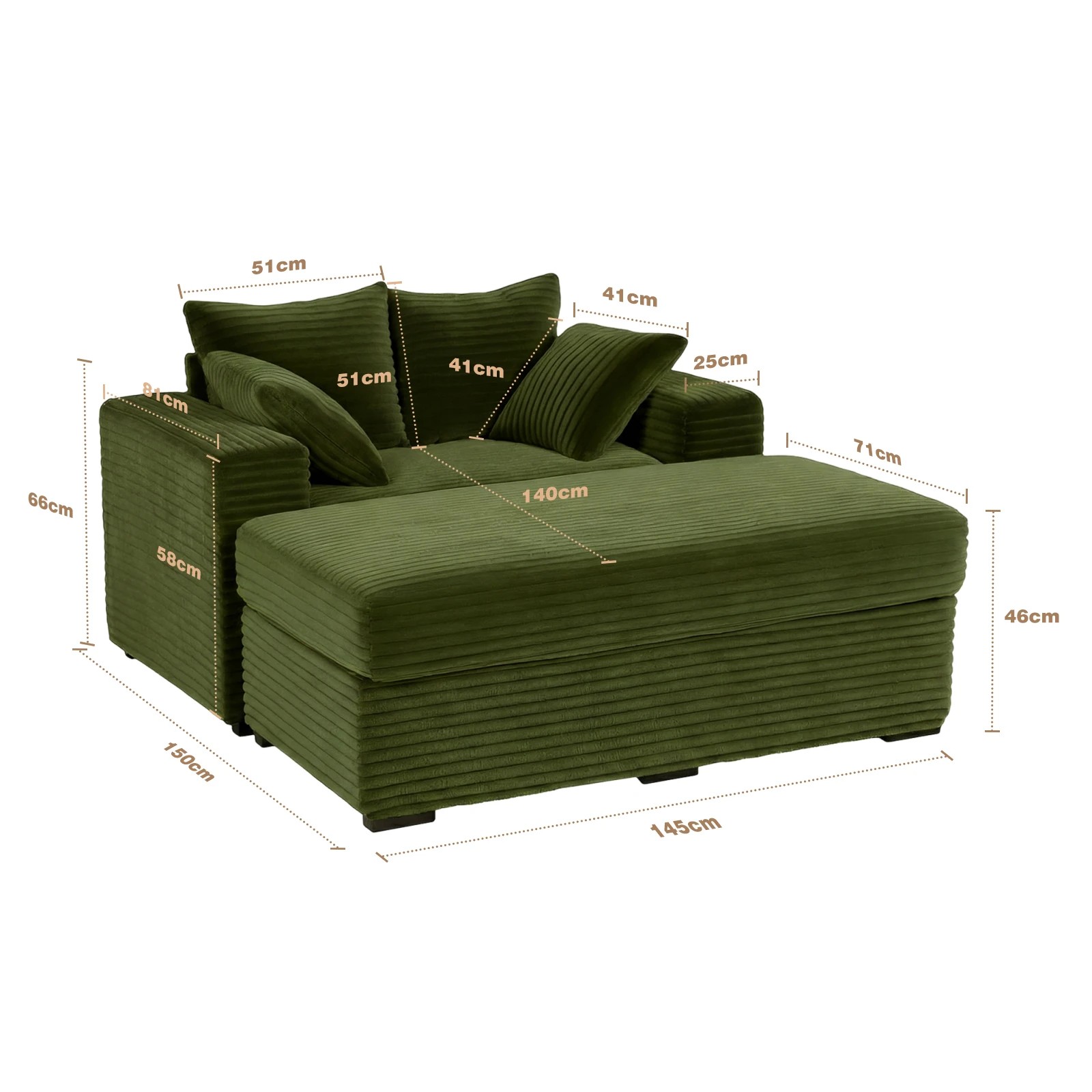 9 Advwin 146cm Chaise Lounge Chair with Storage Ottoman Fluffy Upholstered Sofa Bed - Green, 9 of 10