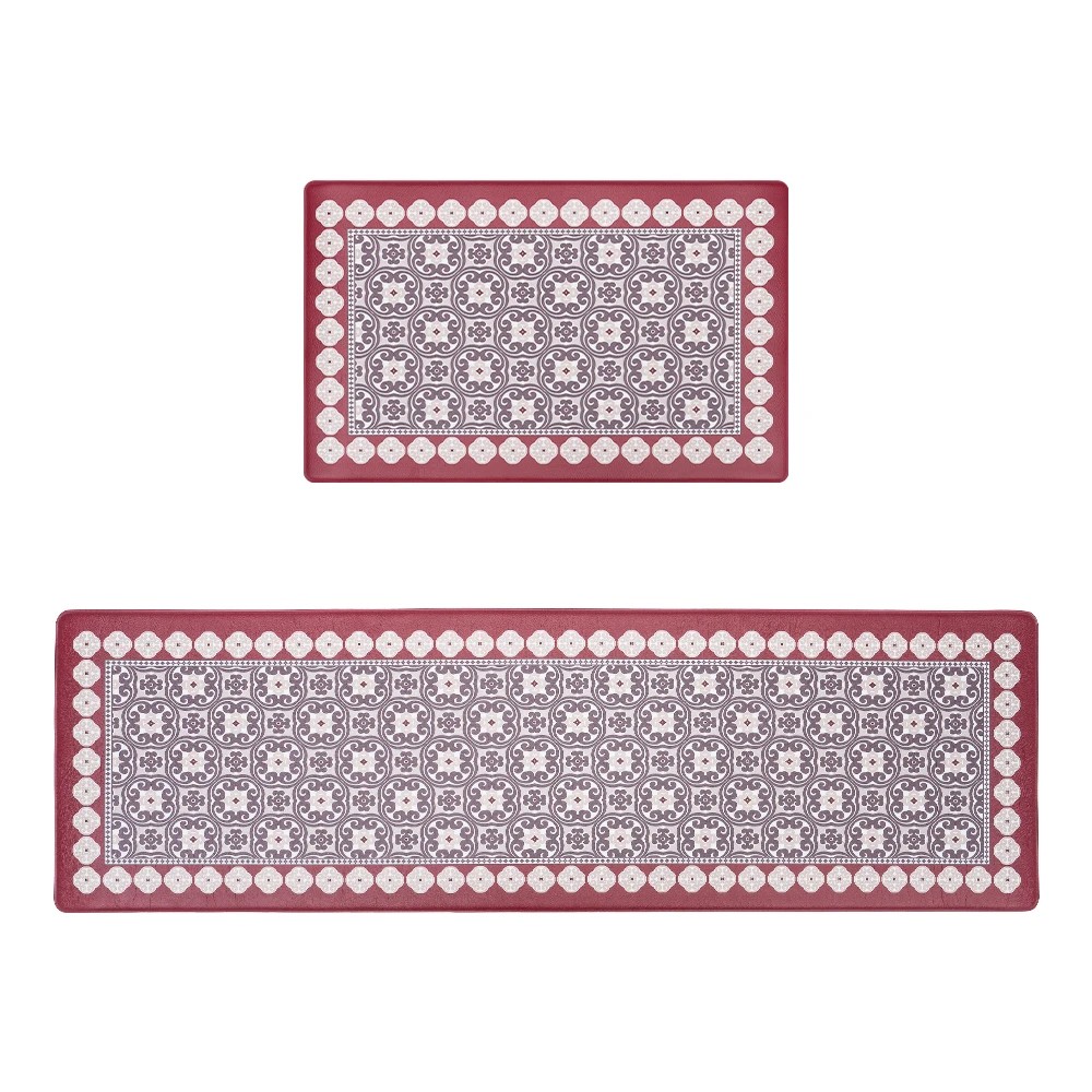 1 ZUNI Kitchen Mats Set of 2 Non Slip Comfort Standing Rug Door Floor Mats - Red, 1 of 3