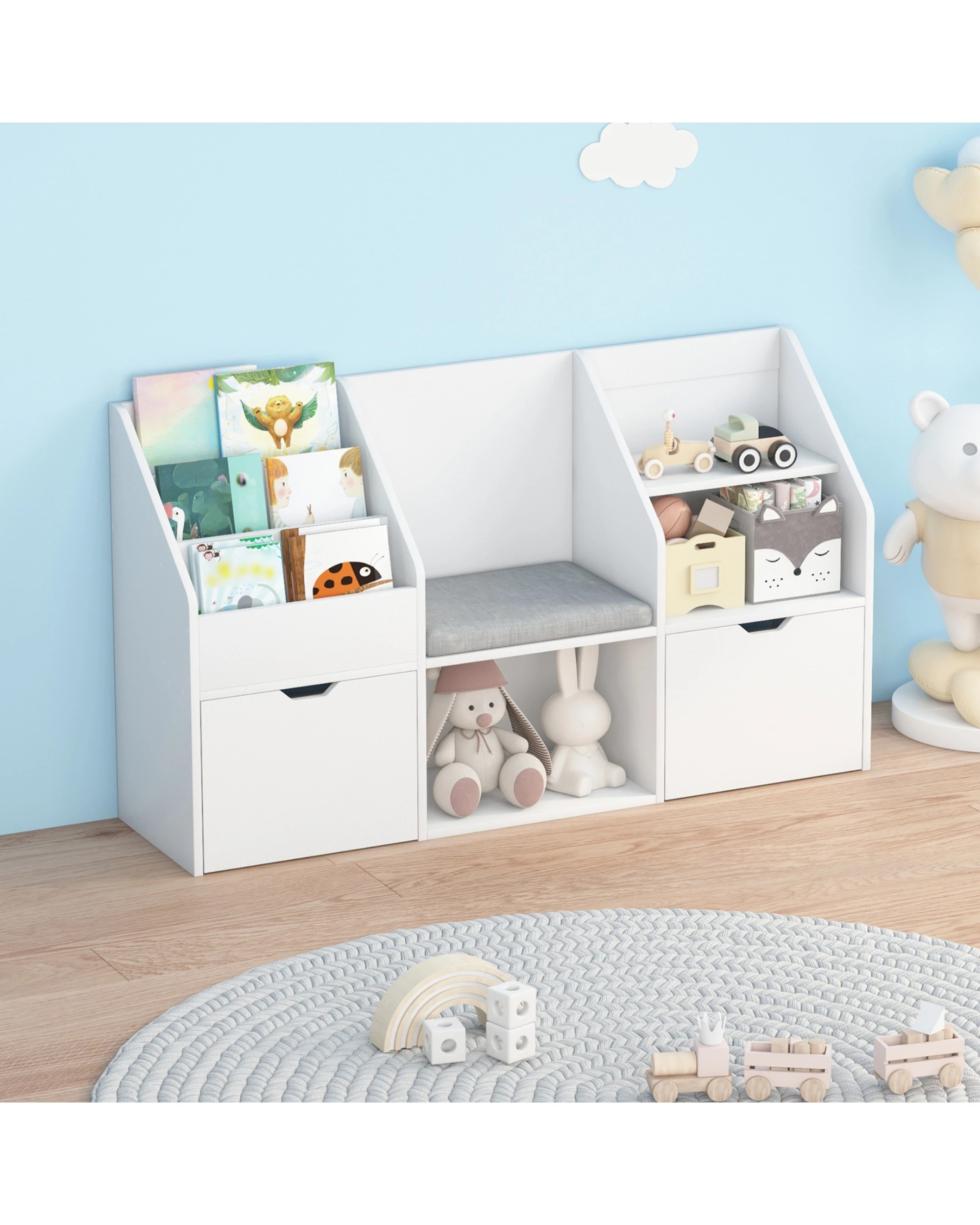 3 4-in-1 Kids Bookcase w/ Reading Nook Standing Toys and Books Storage Organiser Toy Chest, 3 of 10