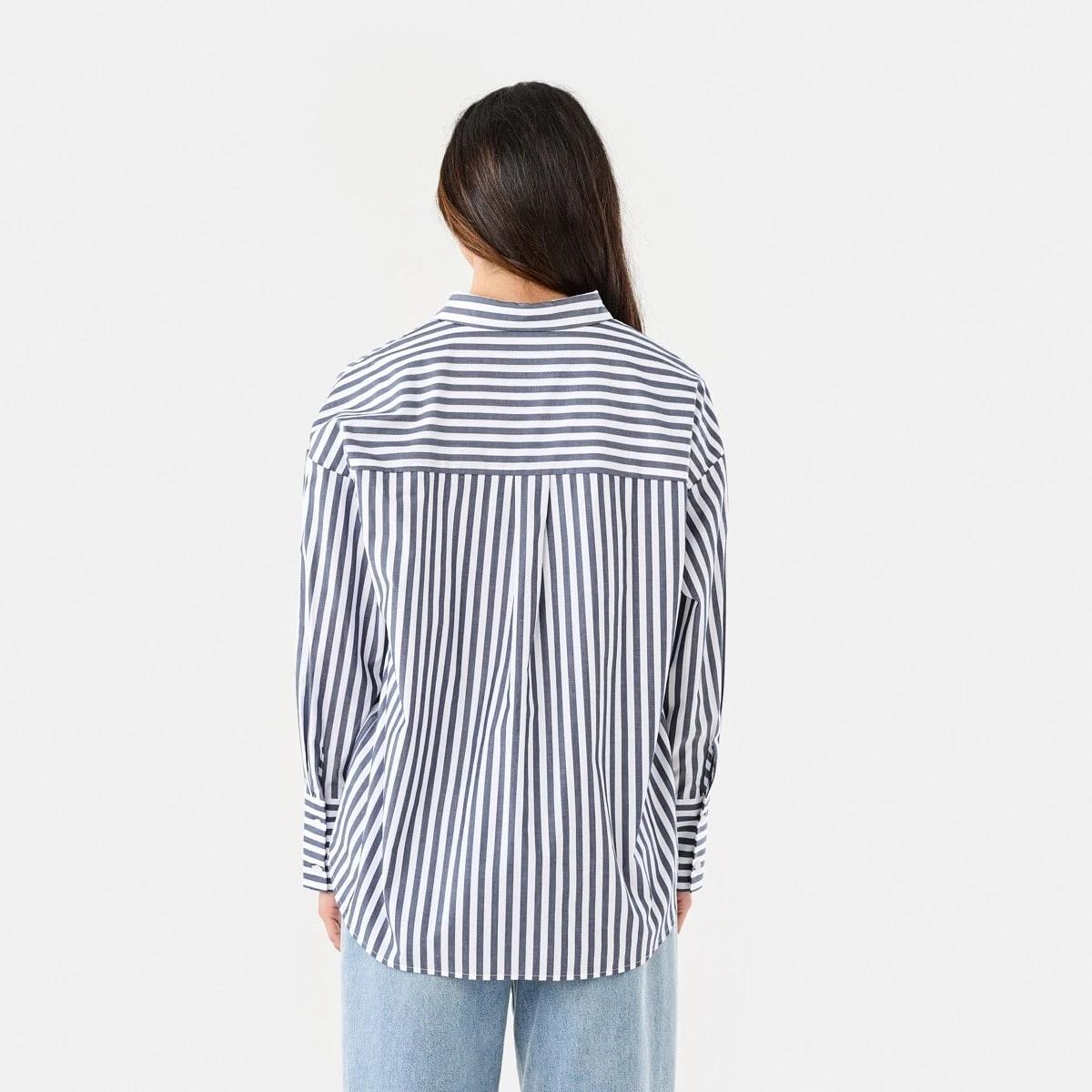 4 Long Sleeve Oversized Cotton Shirt Navy Strpe, 4 of 8