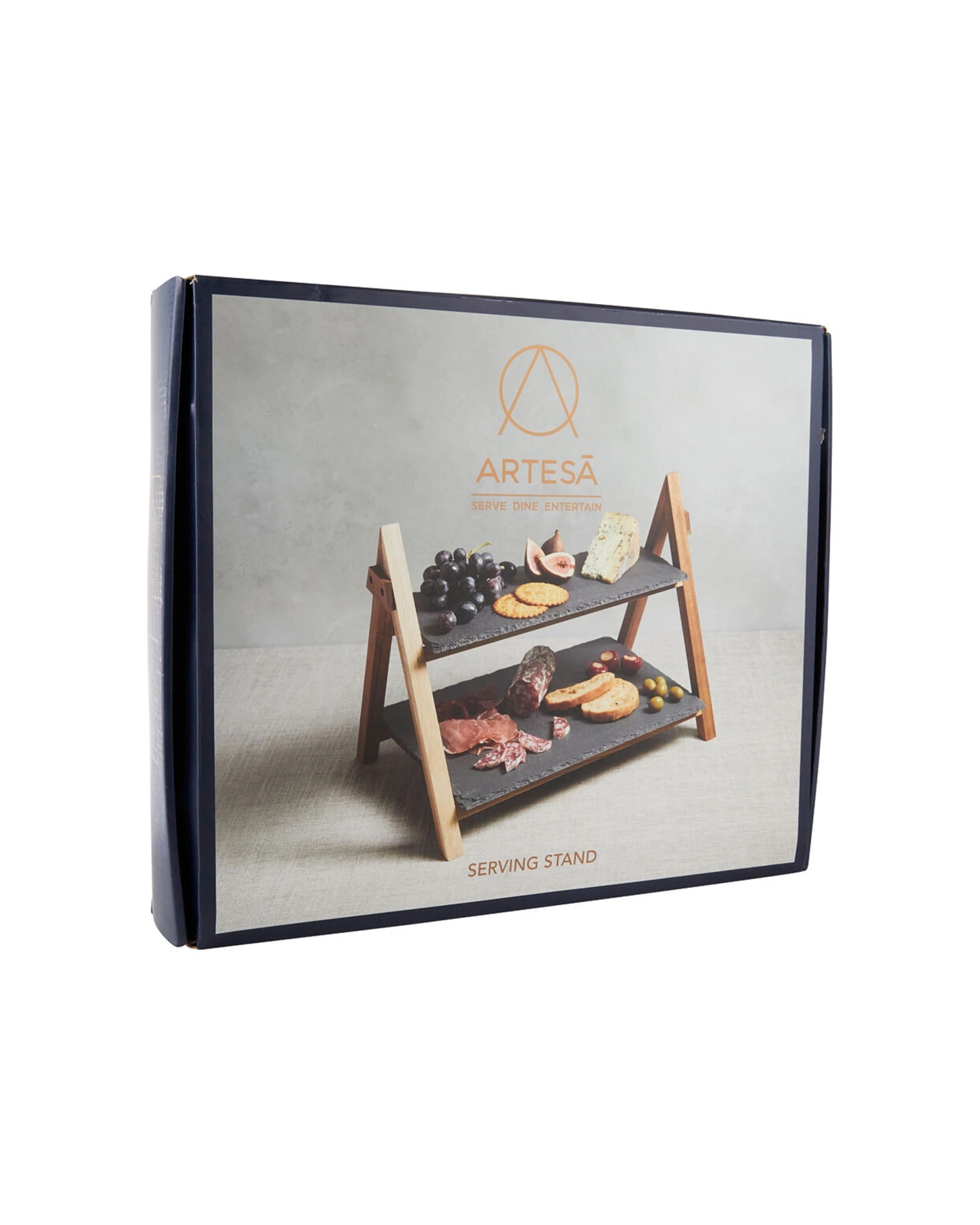 2 Artesa 2 Tier Slate And Wood Food Serving Tray Stand Charcuterie Pastries - Multi, 2 of 3