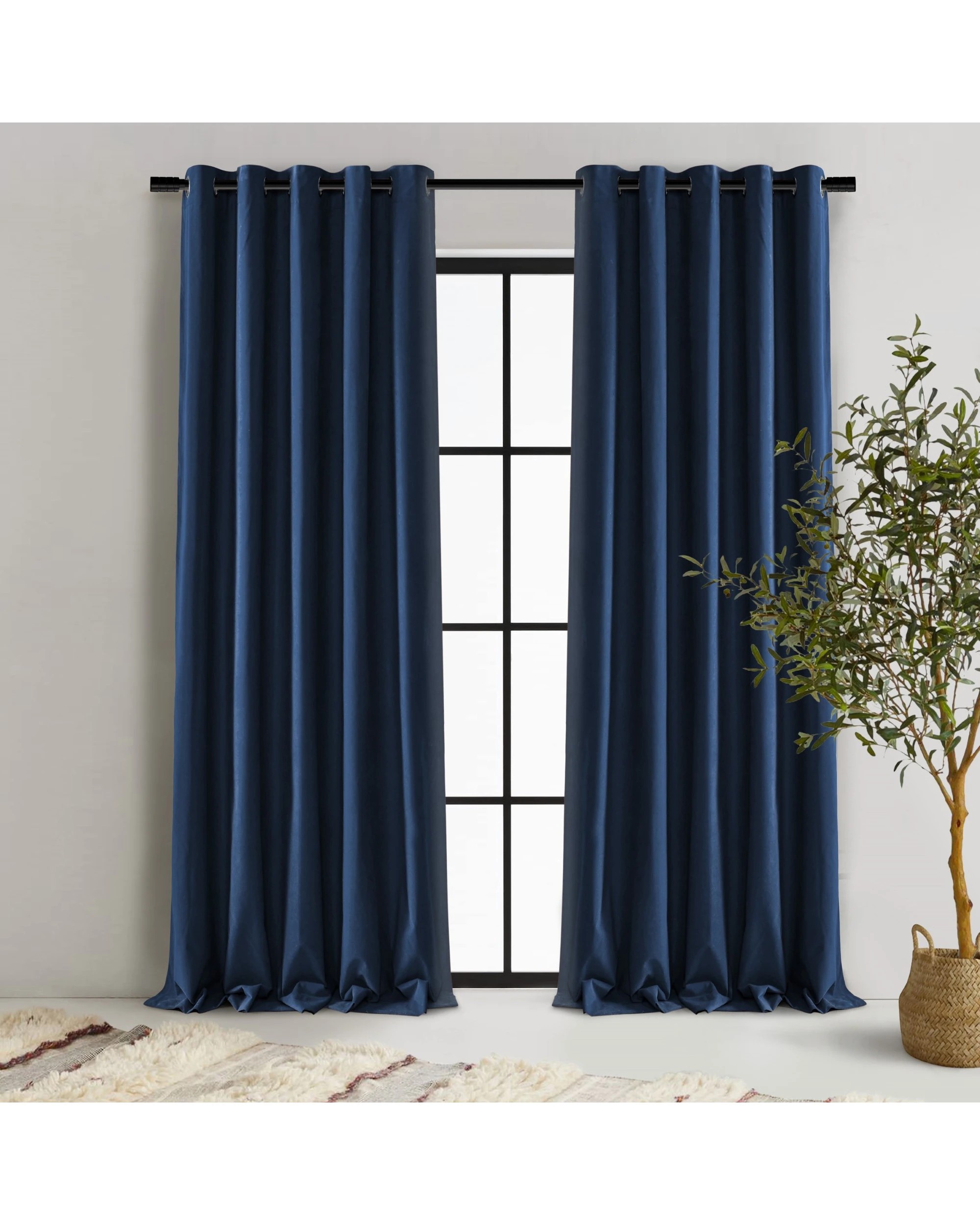 1 Cadence & Co. Byron Matte Velvet 100% Blockout Eyelet Curtain Twin Pack 180x223cm - Navy Blue, 1 of 5