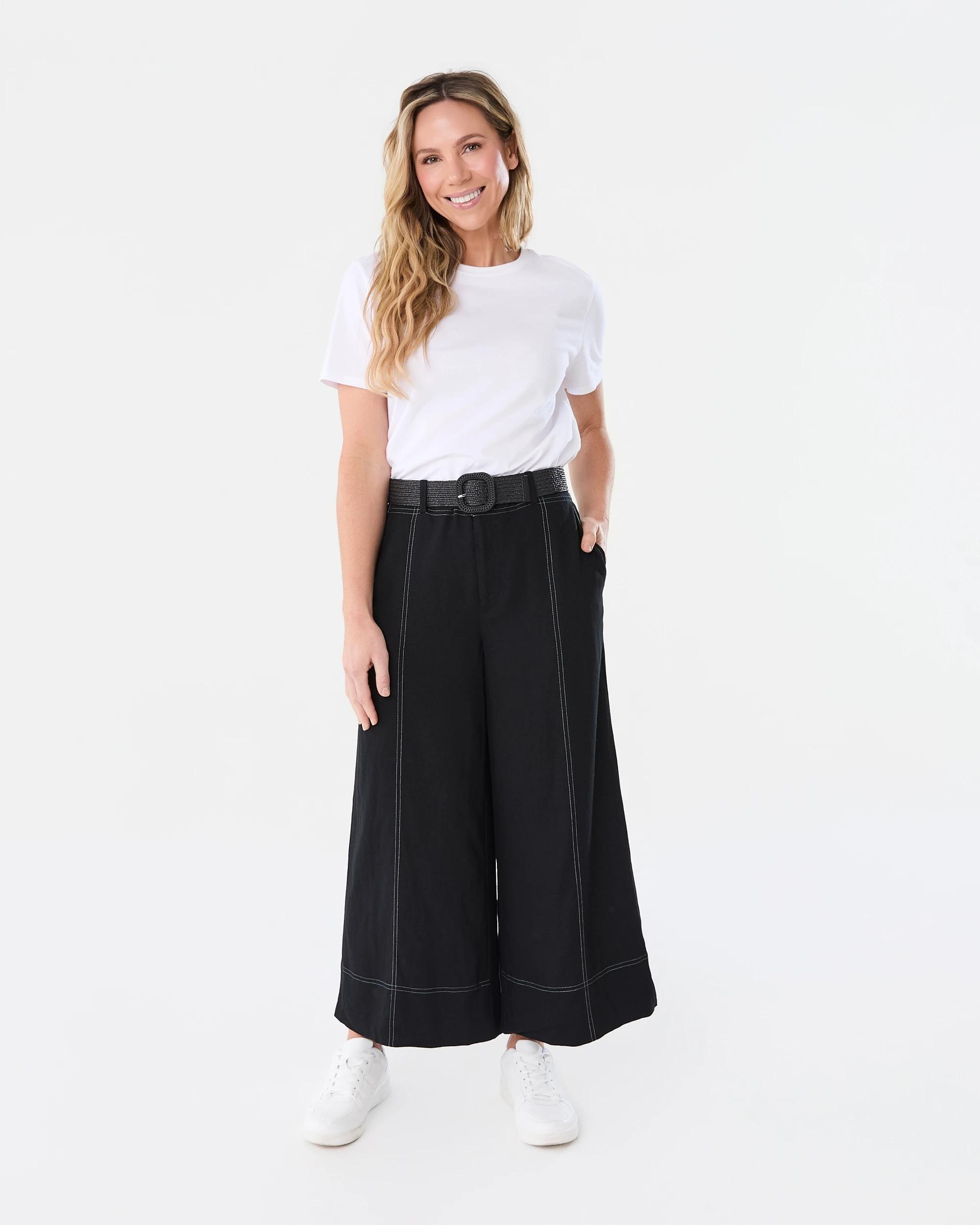 7 Belted Linen Blend Pants Black, 7 of 7