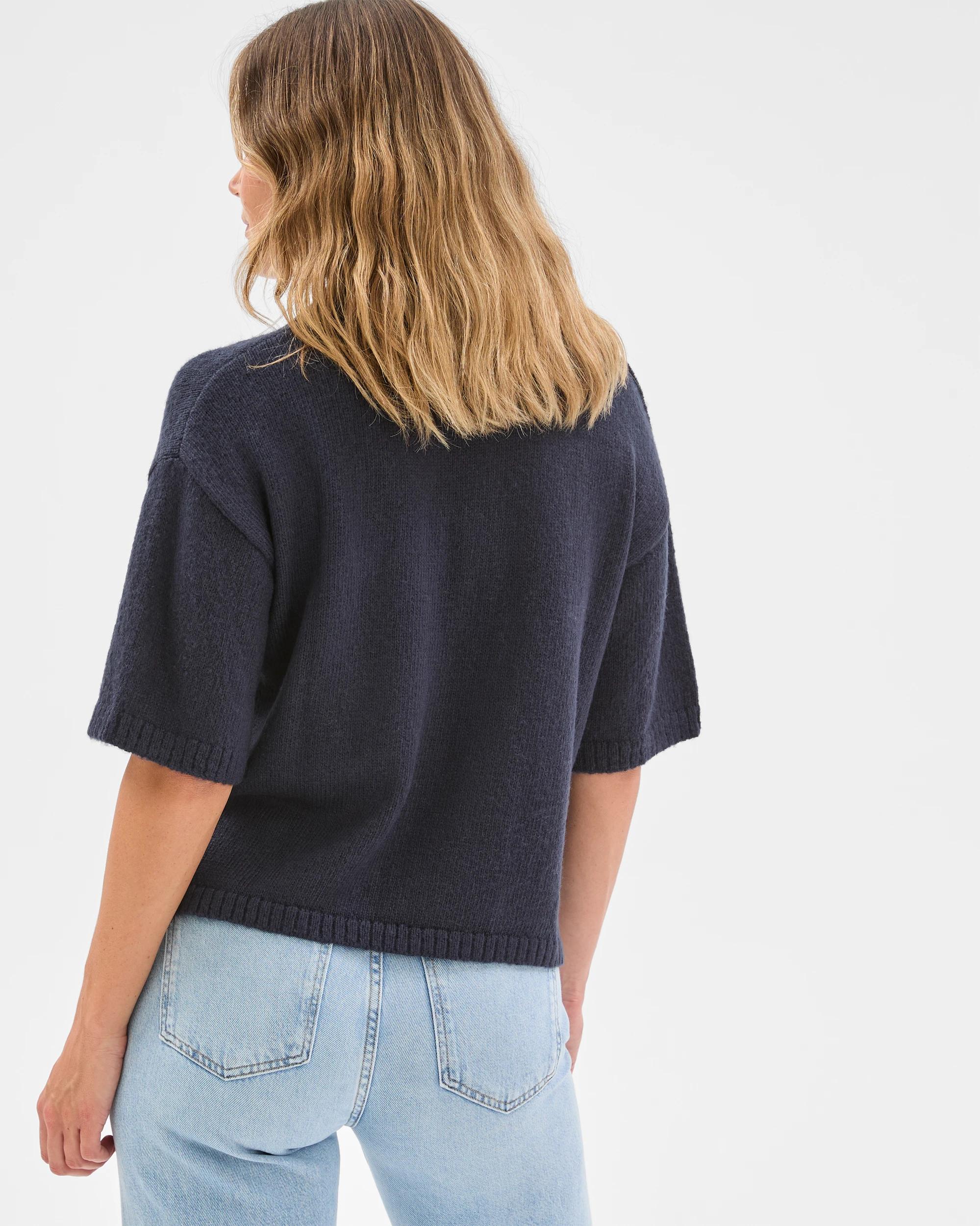 6 Target Woman Twist Slub Polo Knit T-Shirt INK NAVY MARLE, 6 of 6
