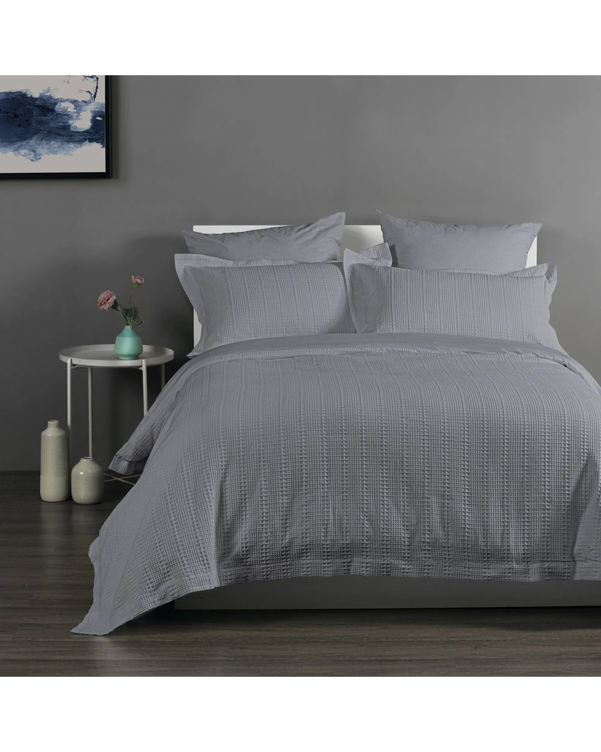 1 Onkaparinga Cotton Quilt Cover Set w/Pillowcases - Grey, 1 of 4