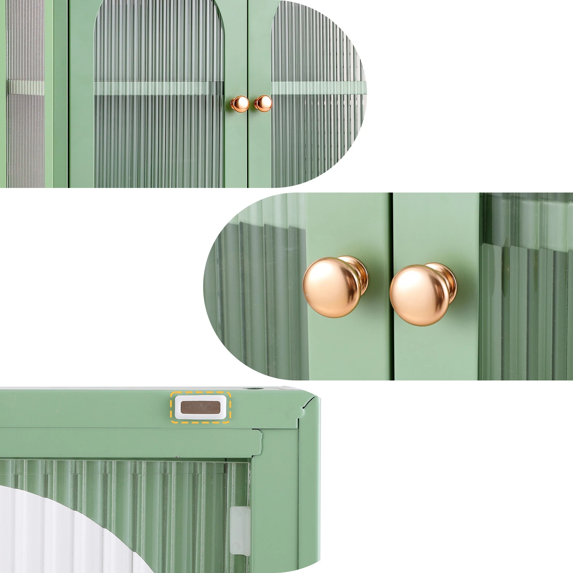 8 Artiss Buffet Cabinet Sideboards X2 Wall Mounted Fluted - Green, 8 of 10