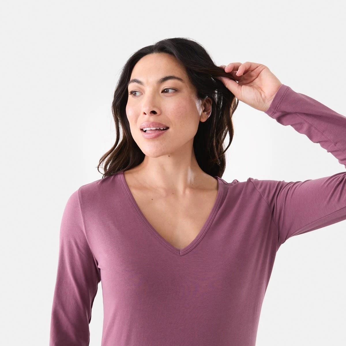 4 Long Sleeve Stretch V-Neck T-shirt Berry, 4 of 5