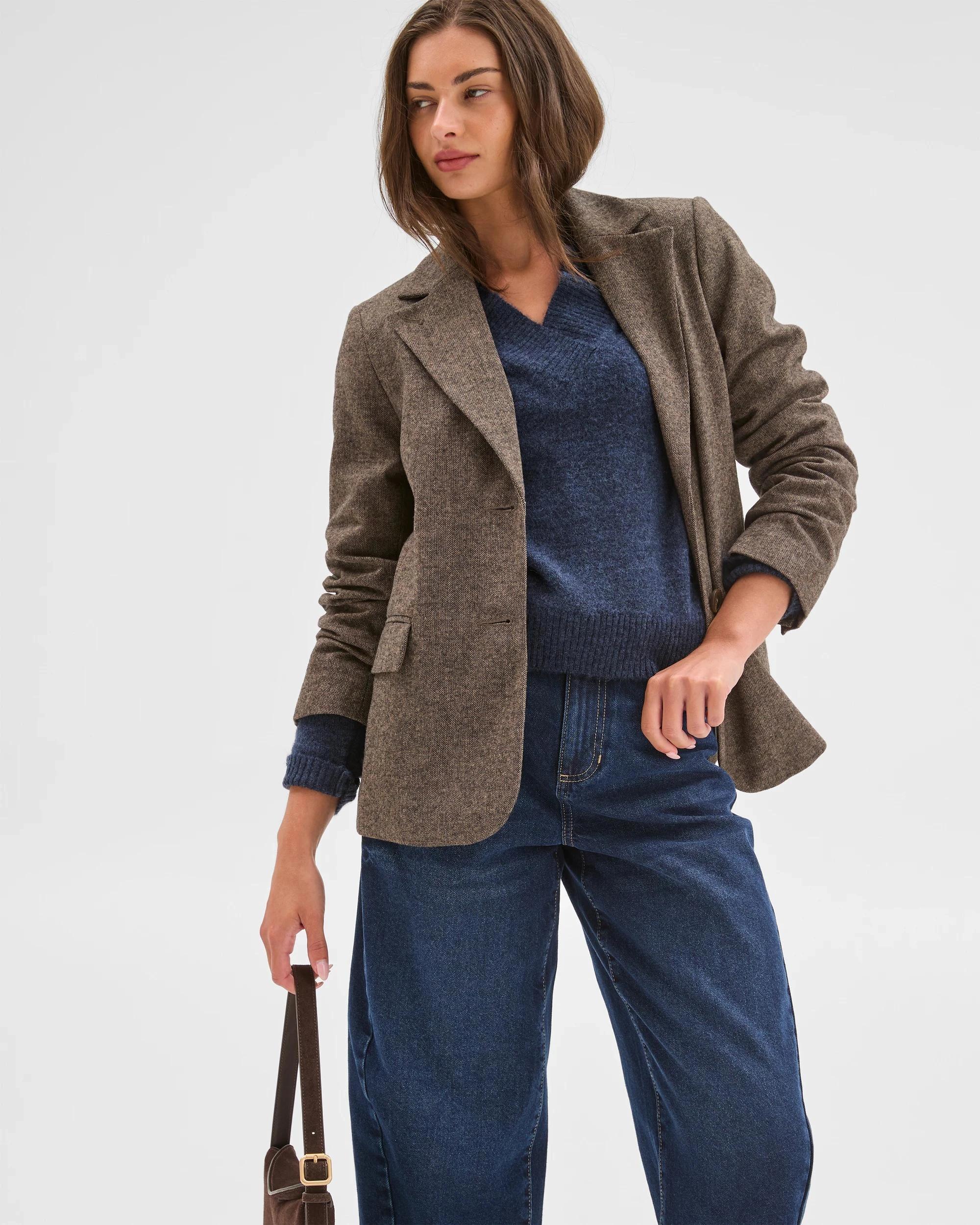 1 Target Petites Petites Tweed Blazer CHOCOLATE, 1 of 5