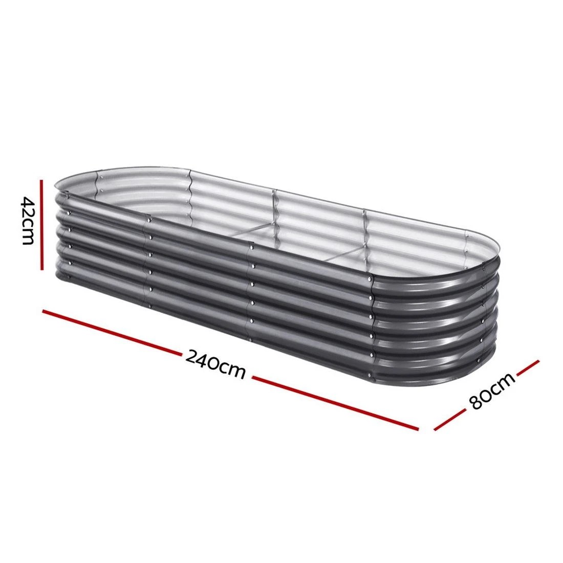 2 Green Fingers Garden Bed 240X80X42cm Oval Planter Box Container Galvanised - Grey, 2 of 5